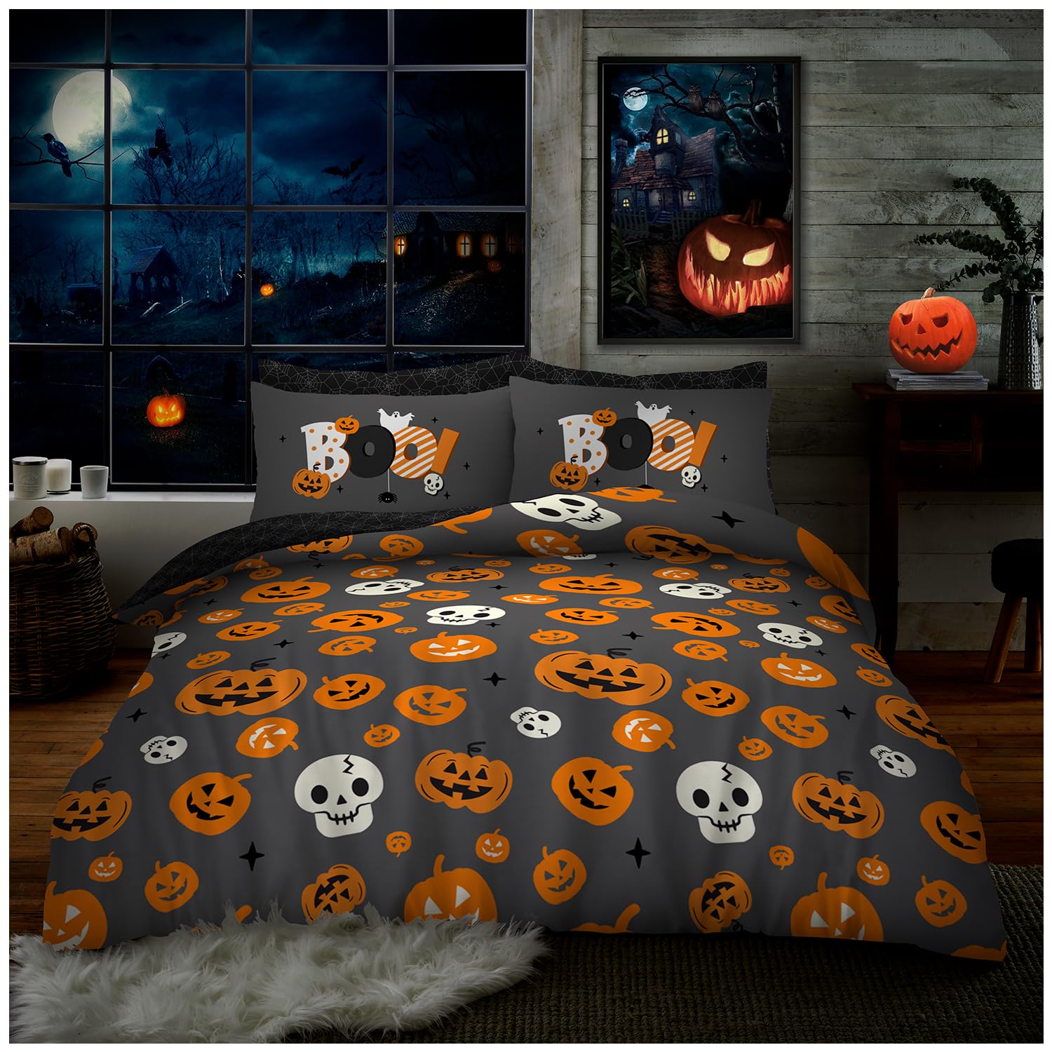GC GAVENO CAVAILIA Halloween Duvet Cover King Size Bedding Set with Pillowcases - Reversible Quilt Cover Bed Set (230x220 cm) - Polycotton Fabric
