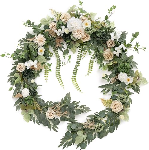 Miniatura 26 de Ling's moment Guirnalda de Flores de Primavera de 9 Pies - Flores de Arco de Boda para Decoración de Fondo, Eucalipto y Rosa, Guirnalda Floral