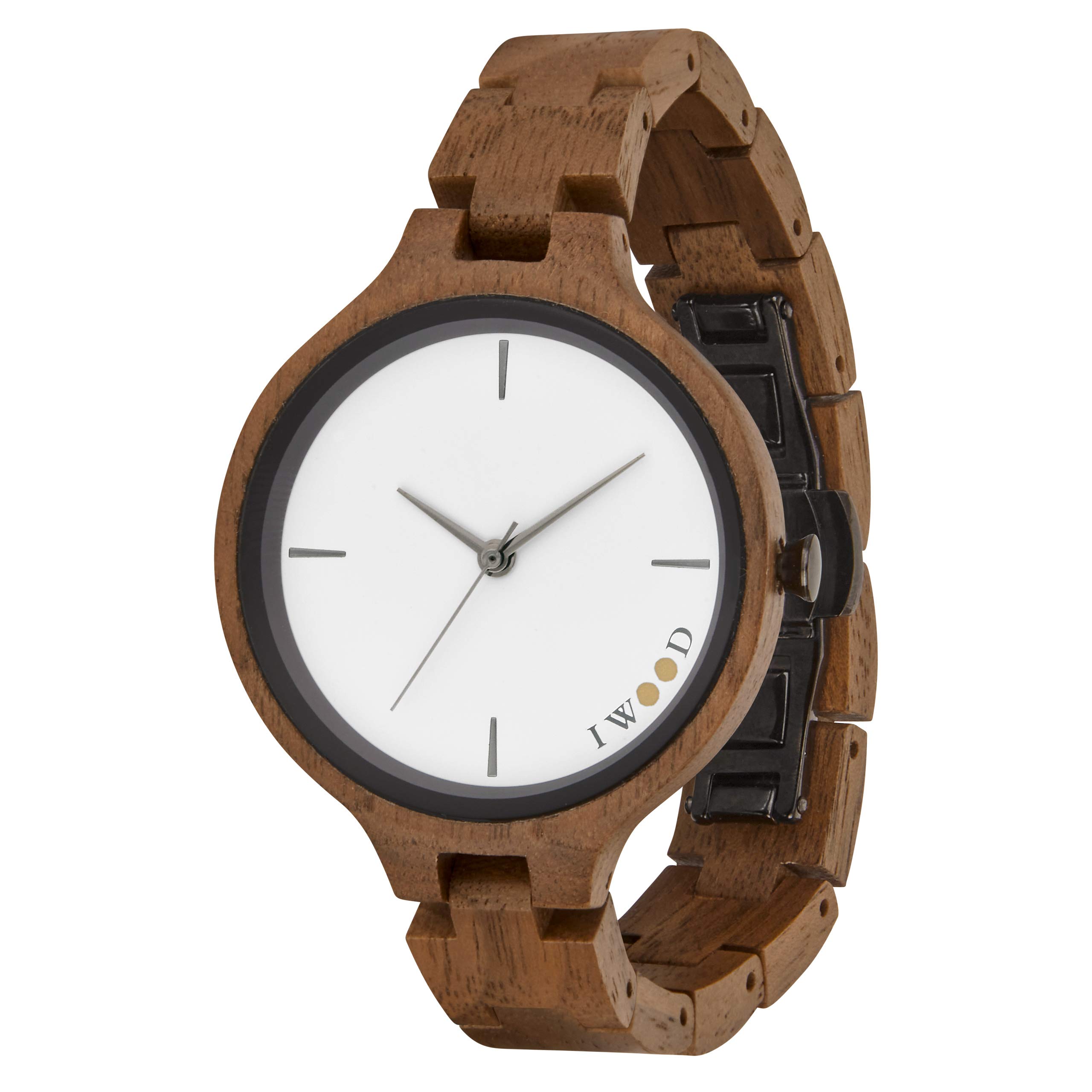 IWOOD Holzuhr - Armbanduhr aus Edelholz - Uhr - Holz - analoge Damen Quarzuhr - Ø 37mm - Miyota Caliber (Walnuß/Schwarz)