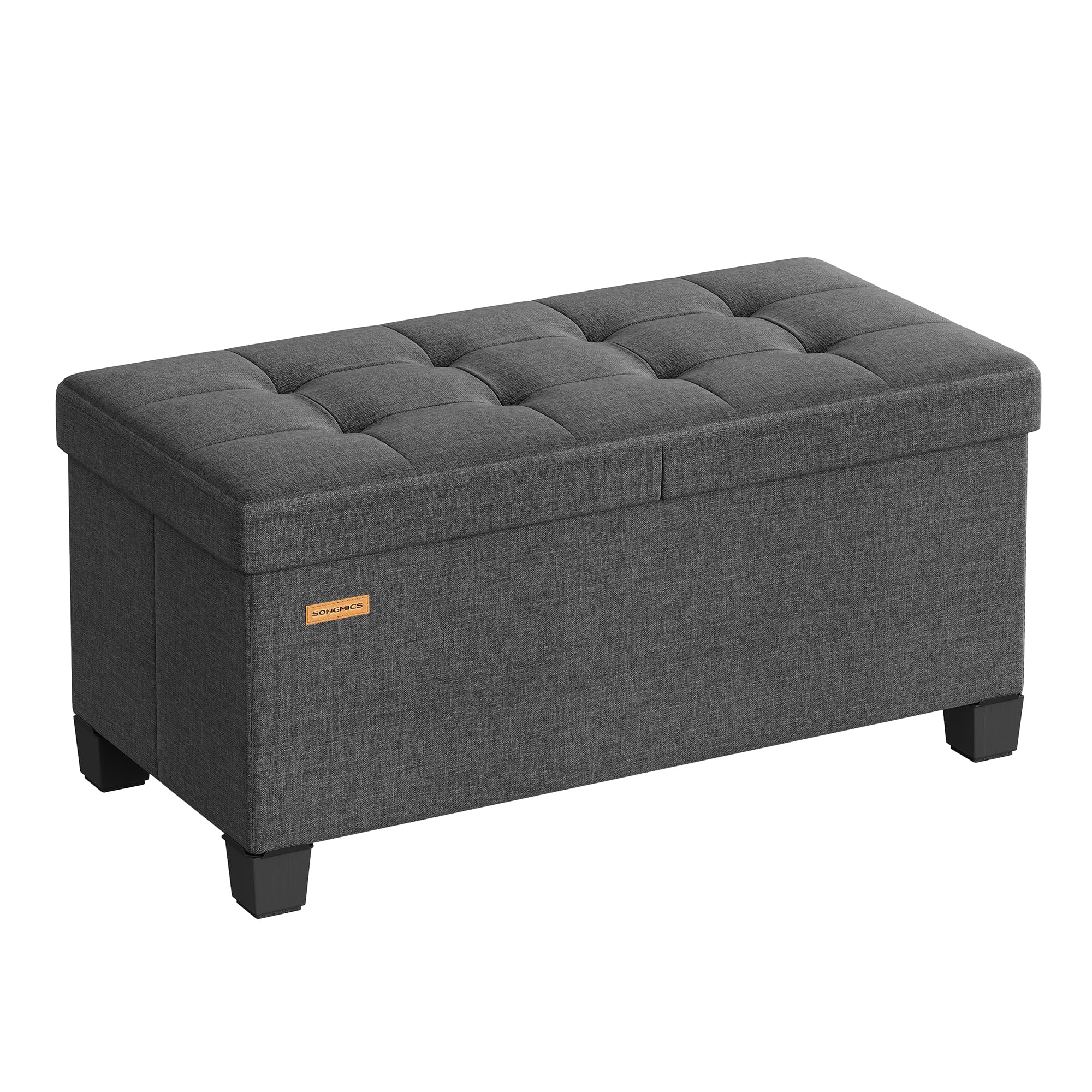 SONGMICS Cassapanca con Gambe, Pouf Contenitore Pieghevole con Coperchio Ribaltabile, Piedi Letto, Soggiorno Camera da Letto Ingresso, Tessuto Effetto Lino, 76 cm, Grigio Ardesia LSF049GN01