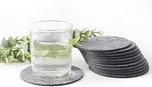 Juego de 12 posavasos de fieltro gris para bebidas de 4 x 4 pulgadas, posavasos redondos absorbentes para bebidas, protegen los muebles del calor,