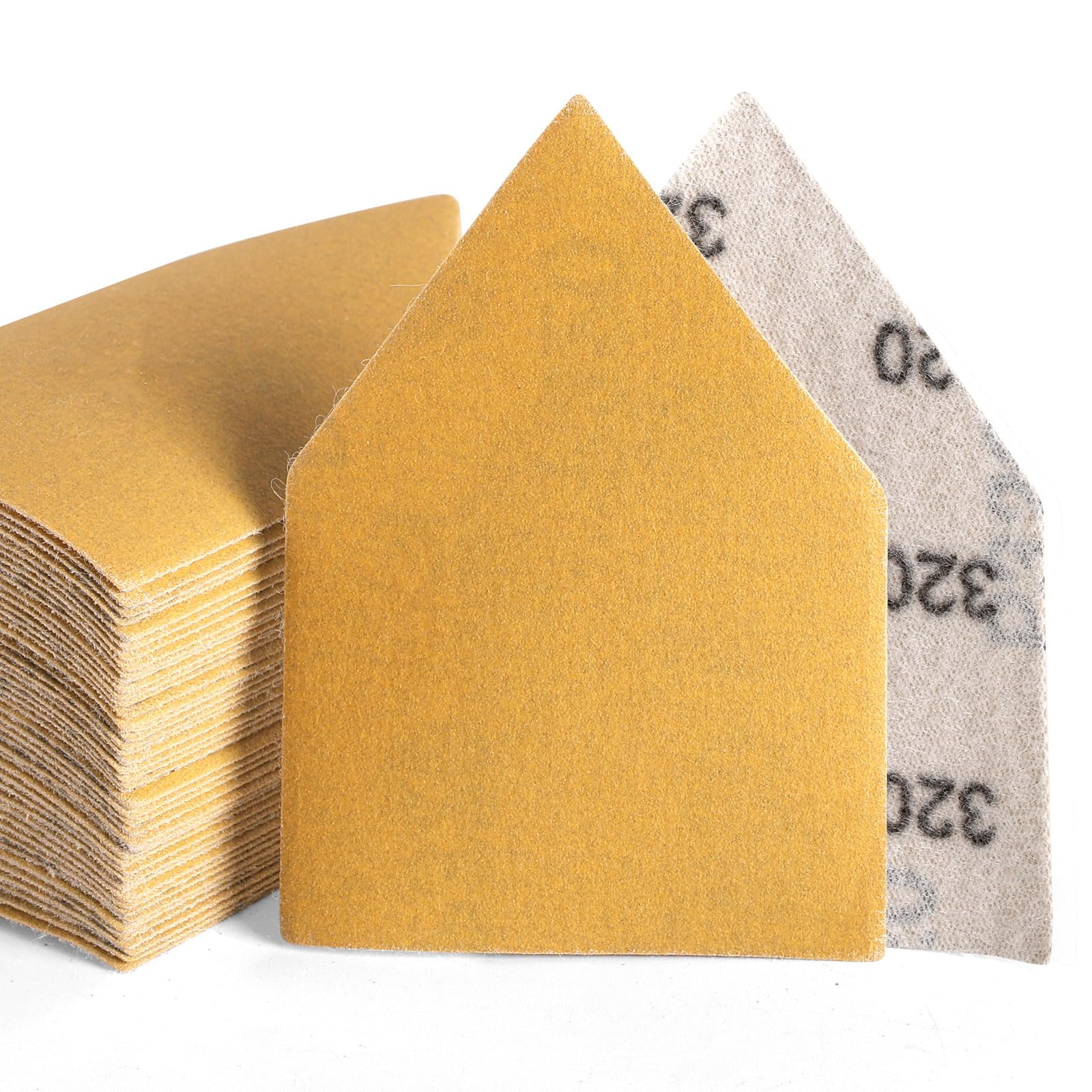POLIWELL 50PCS 90mm x 65mm 320 Grit Triangle Sanding Sheets Hook & Loop Replace Milwaukee M12 Orbital Detail Sander Accessories, Alumina Abrasive