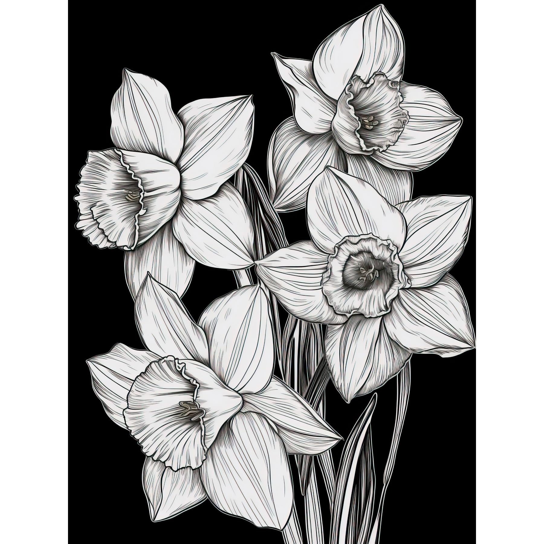 Artery8 Daffodil Wildflower Plant Blooms Black and White Extra Large XL Wall Art Poster Print, Unframed Paper 24X32, 81L x 61W cm