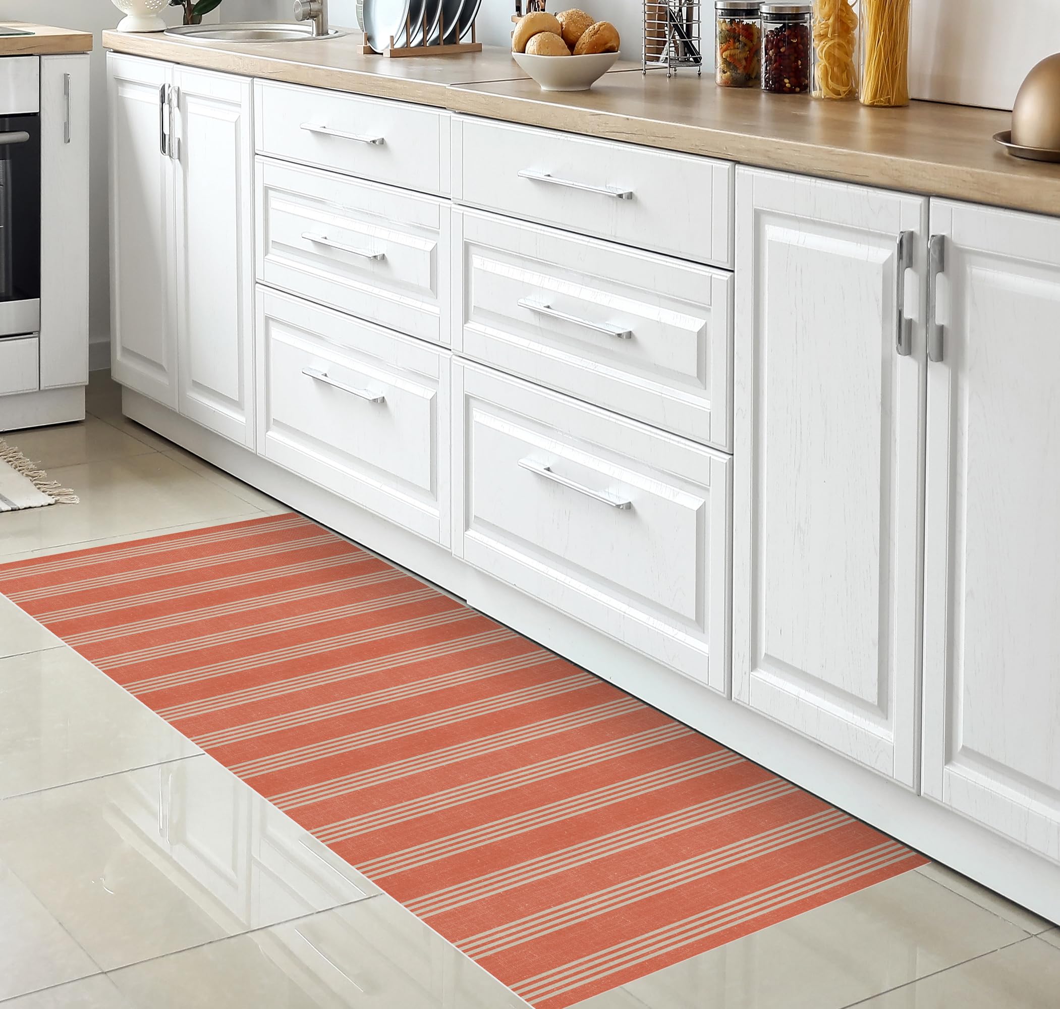 Viniliko, Genoveva Printed Vinyl Rug, Non-Slip PVC for Kitchen or Living Room Washable, 66 x 180 cm, Multicoloured, 66x180 cm