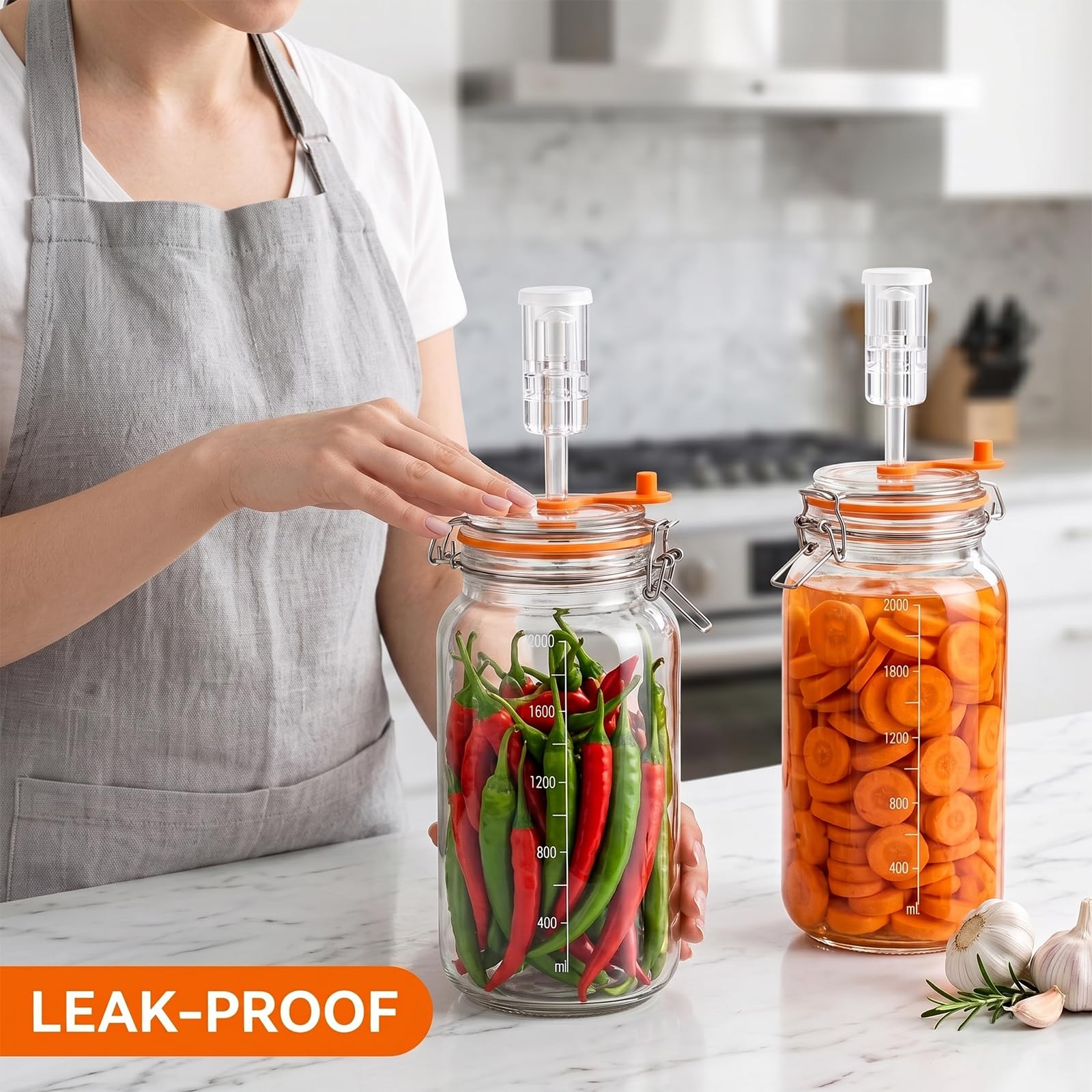 Barattoli per fermentazione da 2 l, 2 pezzi, con fermentazione e peso, contenitore per kimchi, per crauti, kimchi, salsa calda, met, kombucha e sottaceti, con coperchio