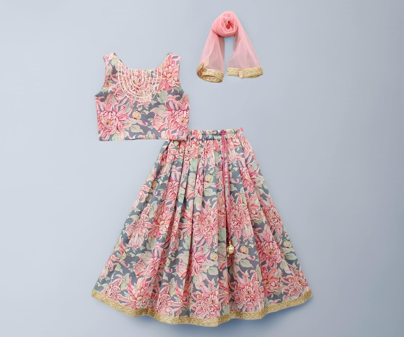 Girls Ethnic Wear Rayon Flower Printed Readymade Lehenga Choli Set