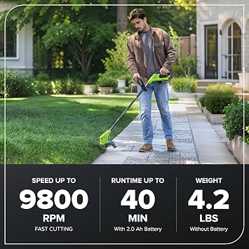 Greenworks 24V 10 in Cordless String Trimmer, 20 Blades, 2.0 Ah Battery