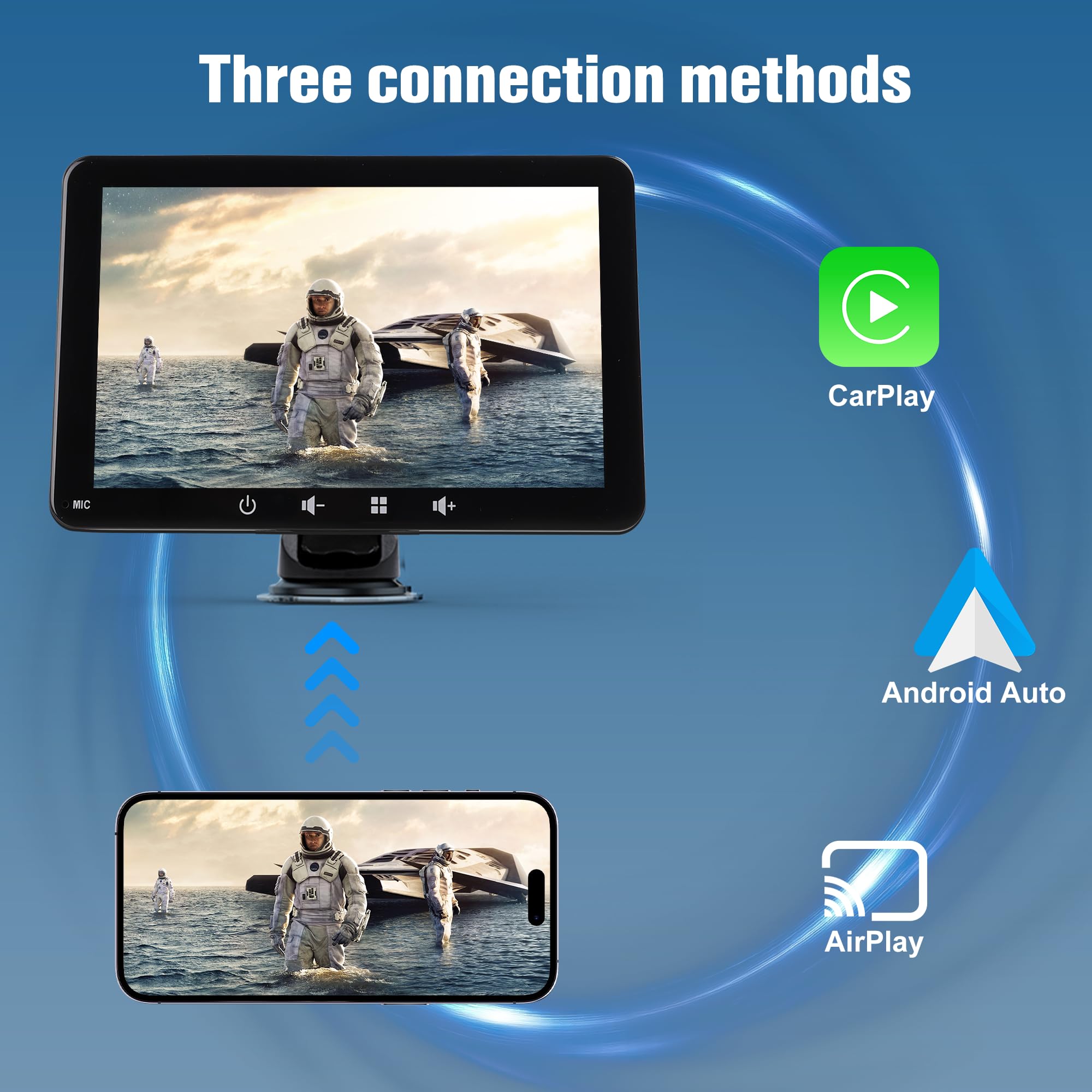 Pantalla de 7'' para Coche CarPlay Wireless y Android Auto, Compatible con Control de Voz, AUX, BT 5.0 y Función Mirror Screen, para Diferentes Vehículos (7 Pulgadas)