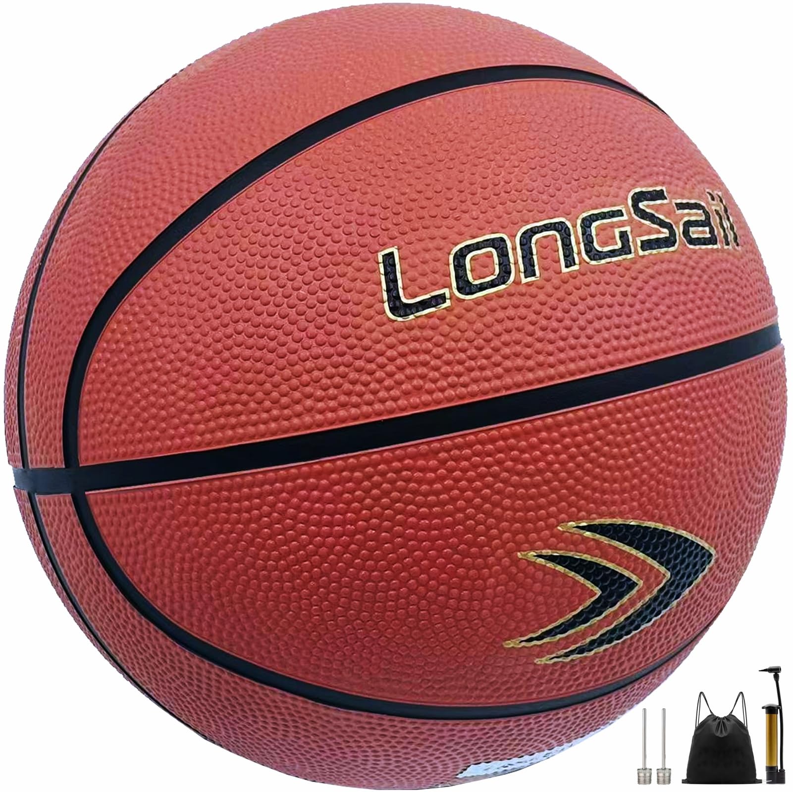 LongsailFull Size Basketball Rubber- Leather,Indoor-Outdoor-Pool,with Pump(Deflated)