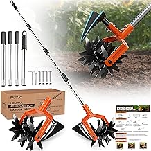 Rotary Hand Tiller for Gardening, Garden Cultivator Tool with Tilling Blade, 63&rsquo;&rsquo; Adjustable Stainless Steel Poles Cultivators for Gardening, Lawn Care, Reseeding Grass, Soil Mixing