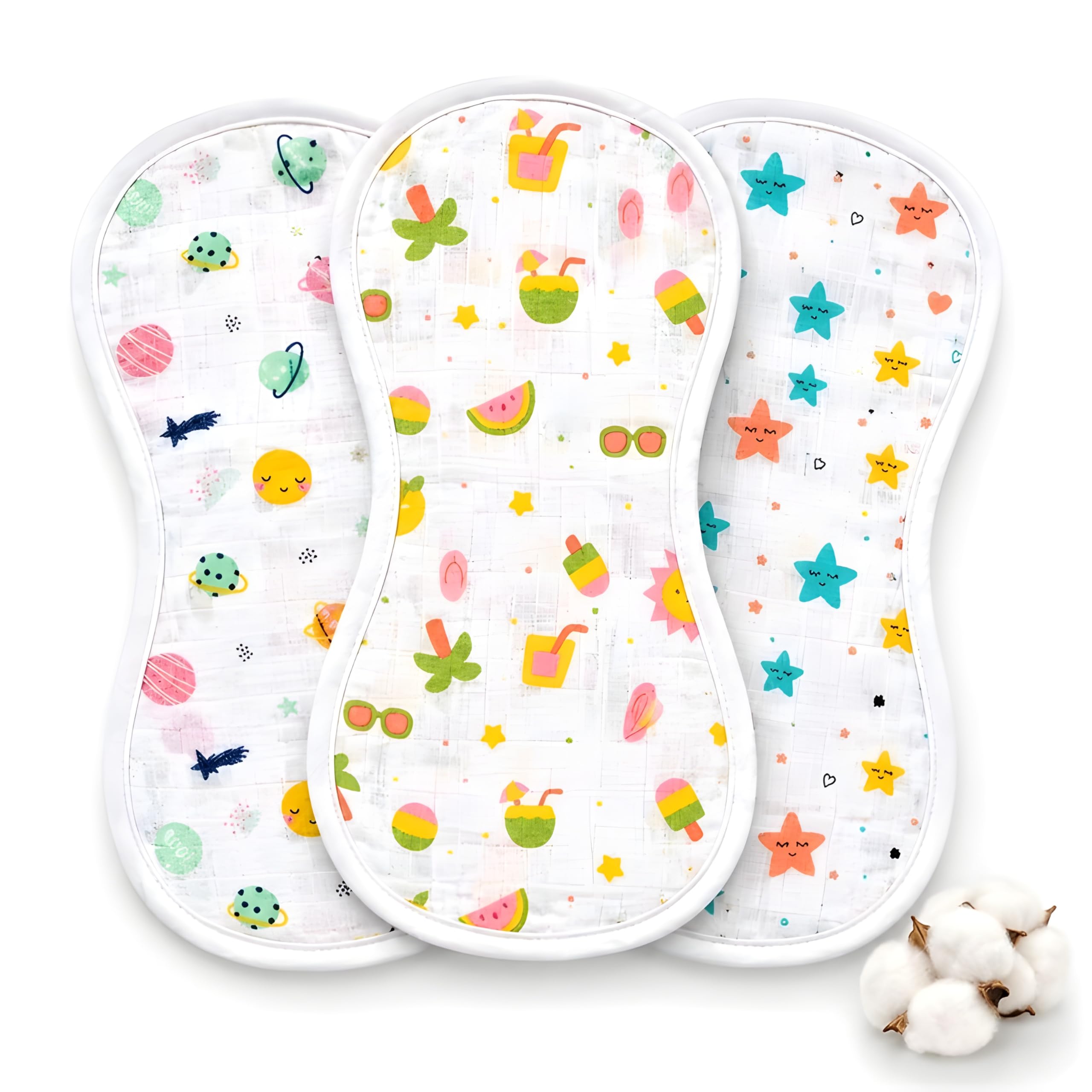 SAMSPIRE Muslin Burp Cloth for Baby | 50 X 25 cm | Soft Cotton Burping Cloth for Newborn Baby | Reusable Baby Towels, Washcloth, Hanky & Feeding Wipe for Infants Toddlers | Pack of 2 (Multicolour)-image-3
