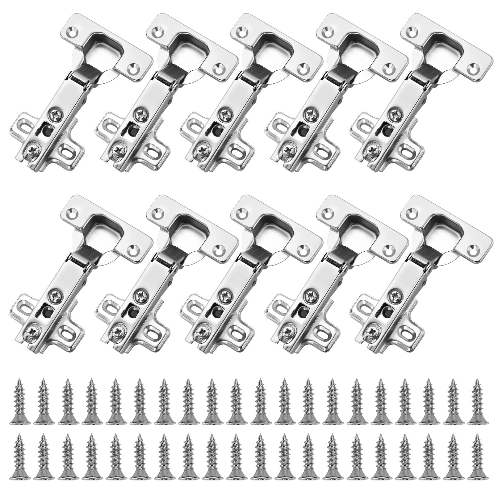 10 Pack Soft Close Hinges for Kitchen Cupboards, 110 Degree Kitchen Cabinet Hinges Full Overlay 3D Adjustable Nickel Concealed Clip ON Plate European Hingesfor Cabinet Folded Door Wardrobe Corner