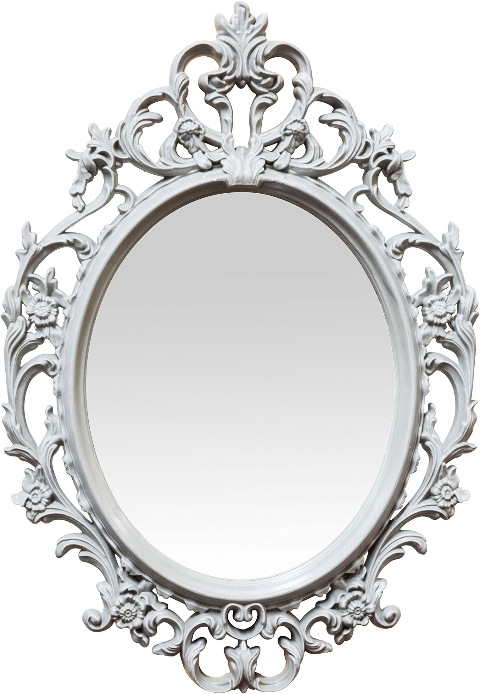 Baroque Mirror Small 15.5 Plastic Oval Ornate Frame Gray Shabby Chic