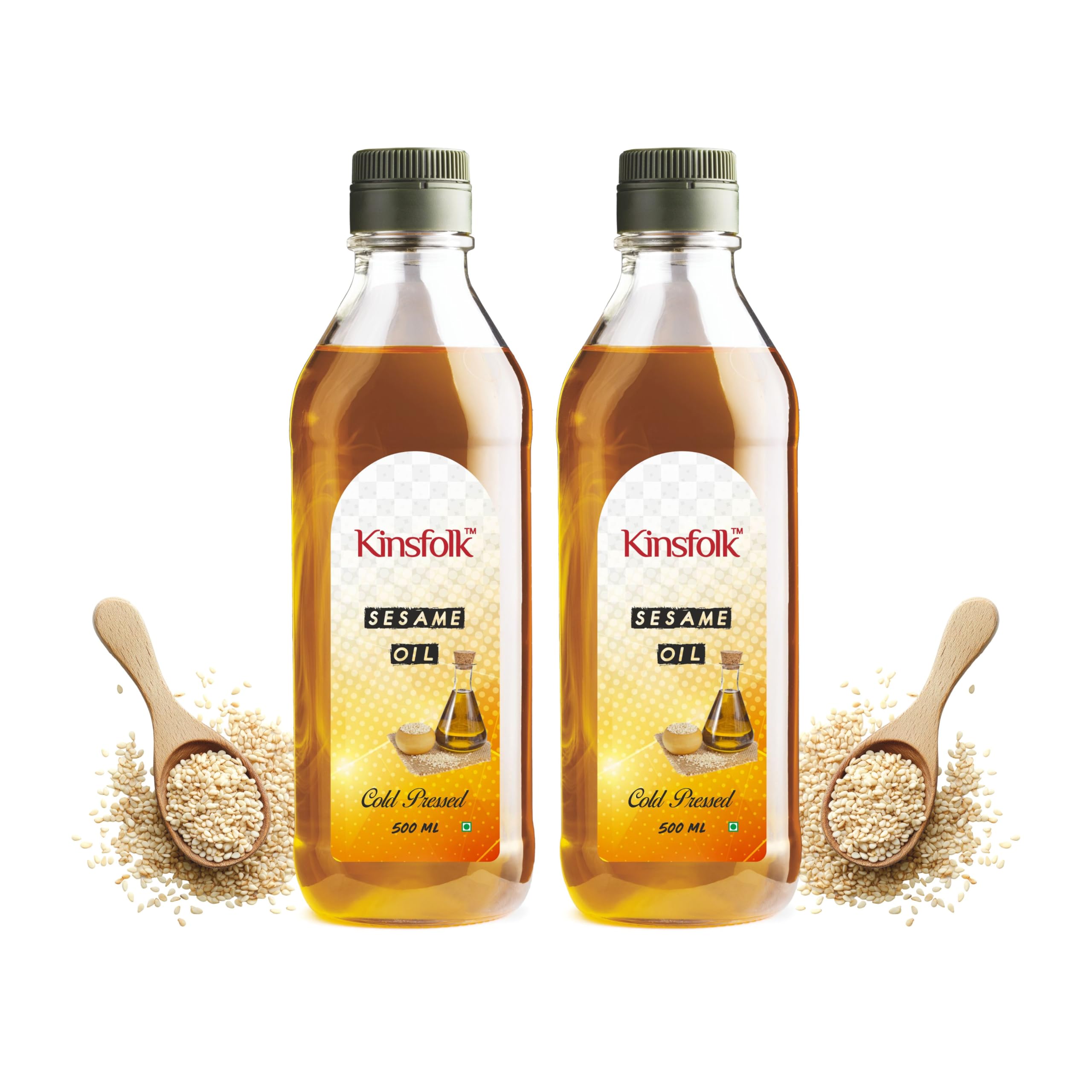 Kinsfolk Organic Gingelly/Sesame Cold Pressed Oil for Hair, Body,Skin ((Virgin, Chekku/Ghani)) - 500 ml ((Pack Of 2))