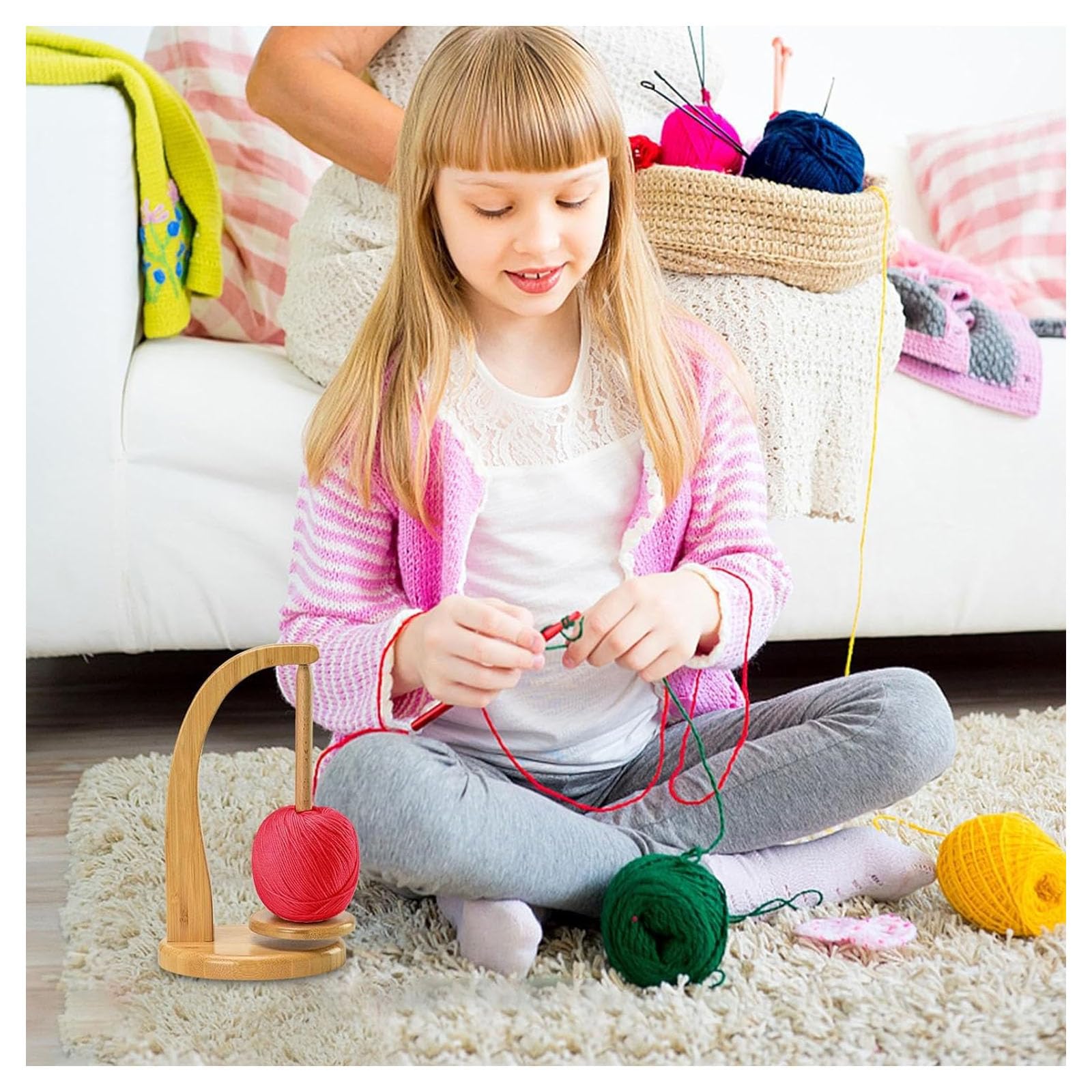 1 Support Rotatif Magnétique En Bois Pour Pelote De Laine, Outil De