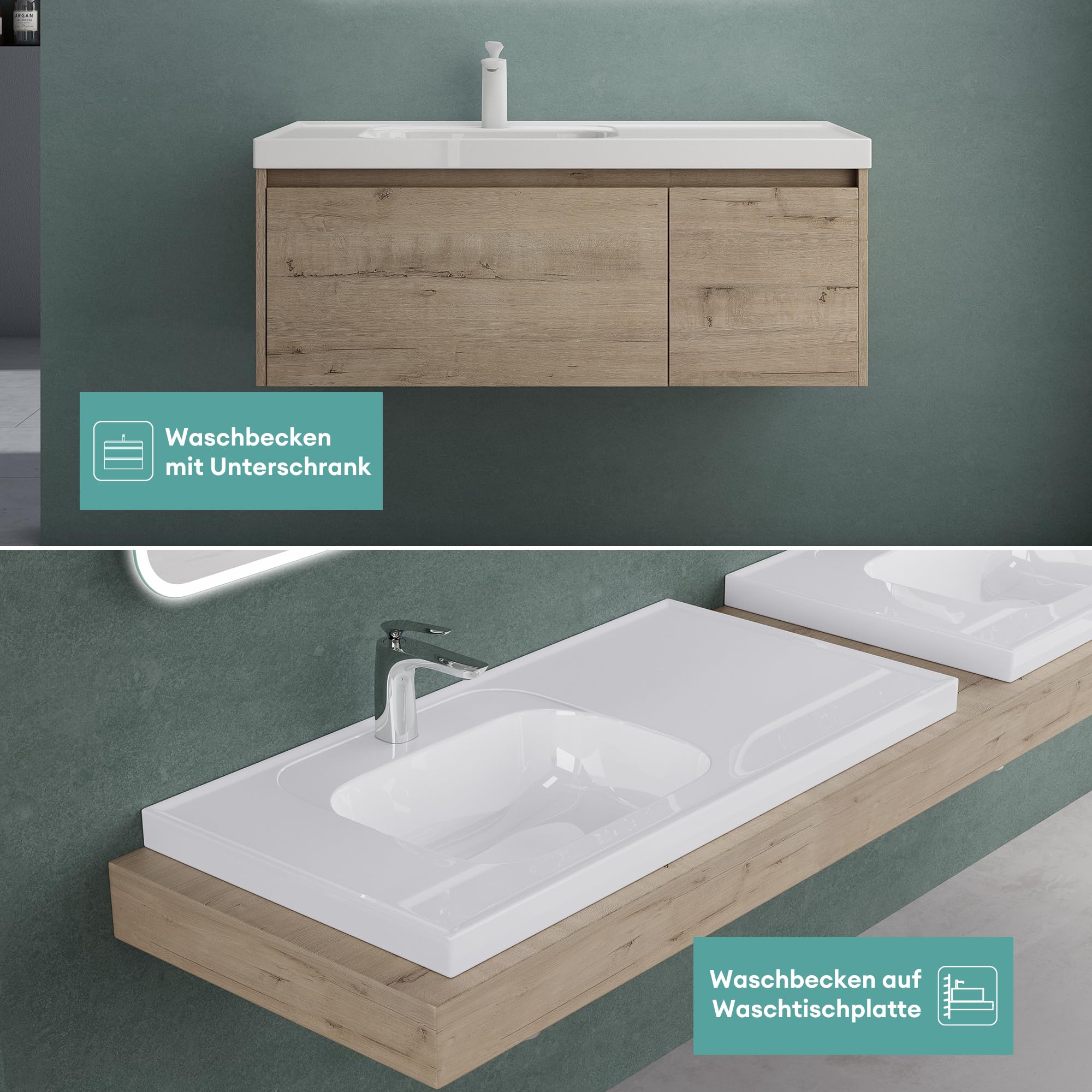 Mai & Mai Lavabo Encastrado Rectangular de Baño, Mármol Fundido, Blanco Brillante, 80x50x16,5 cm, con Orificio para Grifo y Desagüe DIN – Colossum3601