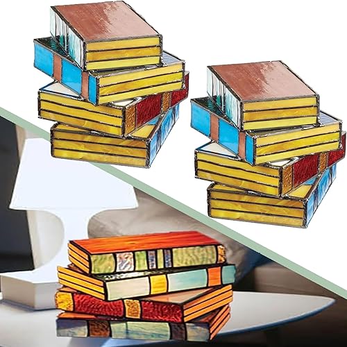 Lámpara de libros apilados de vitrales La mejor lámpara de vidrio apilada Blueorxy 2024, lámpara de libros apilados de vidrieras Huoeis, lámpara