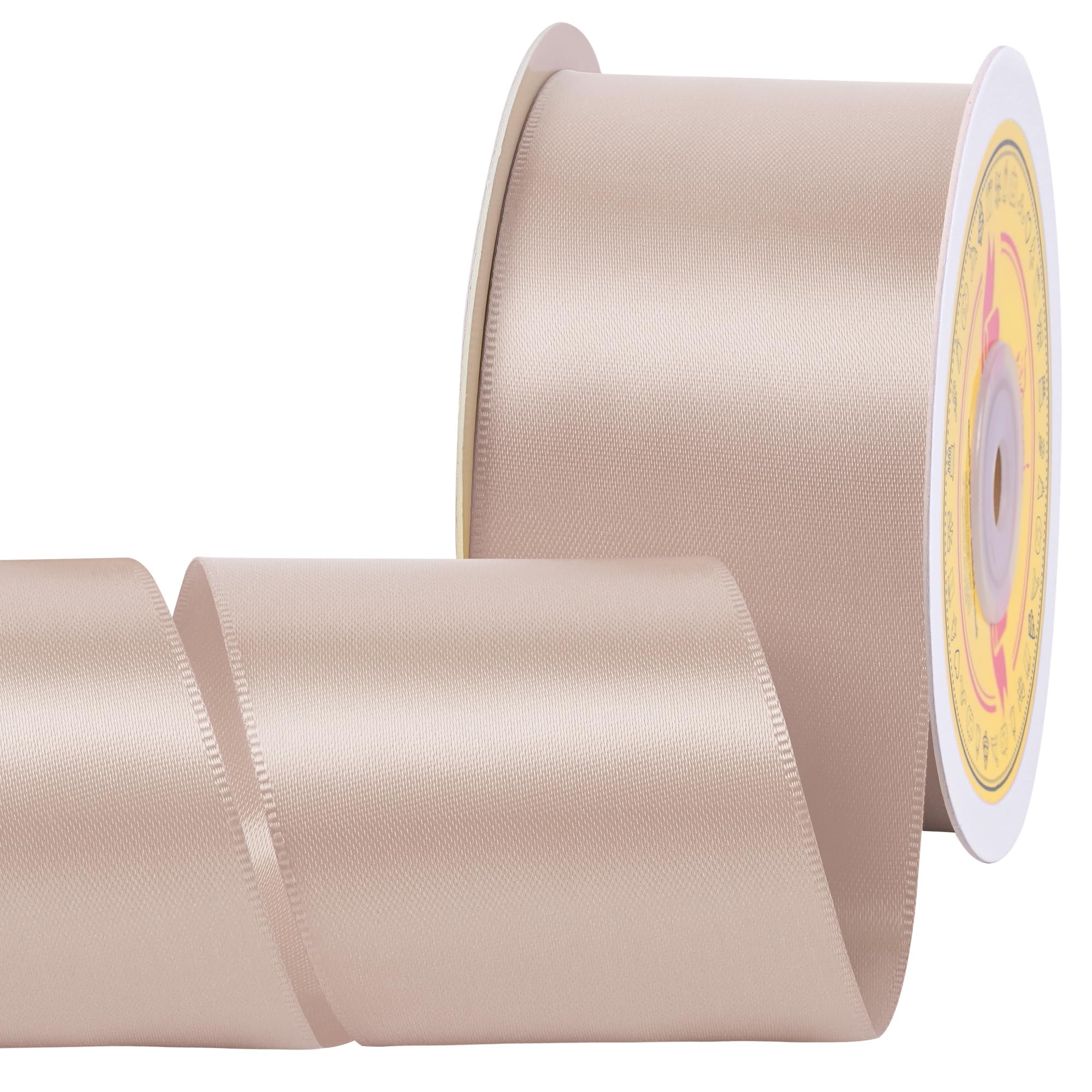 Double Face Vanilla Satin Ribbon 2 inch X 25 Yards Polyester Vanilla Ribbon for Gift Wrapping Very Suitable for Weddings Party Hair Bow Invitation Decorations and More