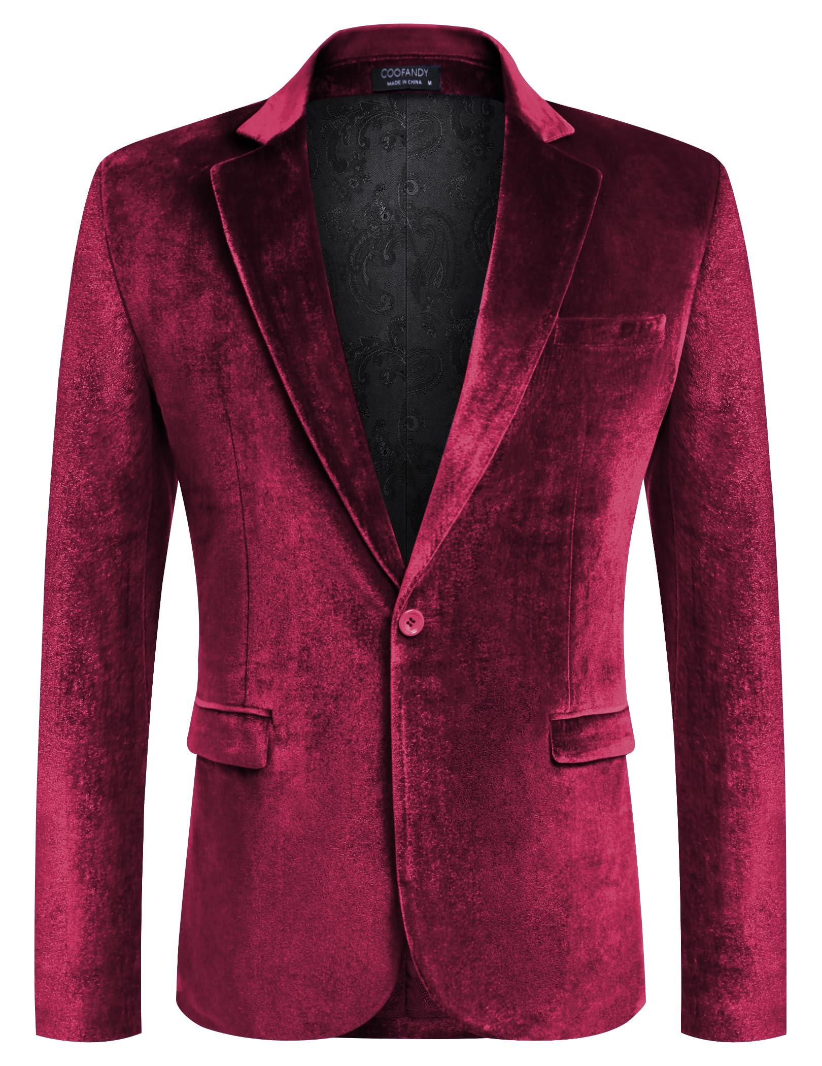 COOFANDY Men's Velvet Blazer Notched Lapel Velour Suit Jacket One Button Tuxedo Jackets for Wedding Prom Party Dinner