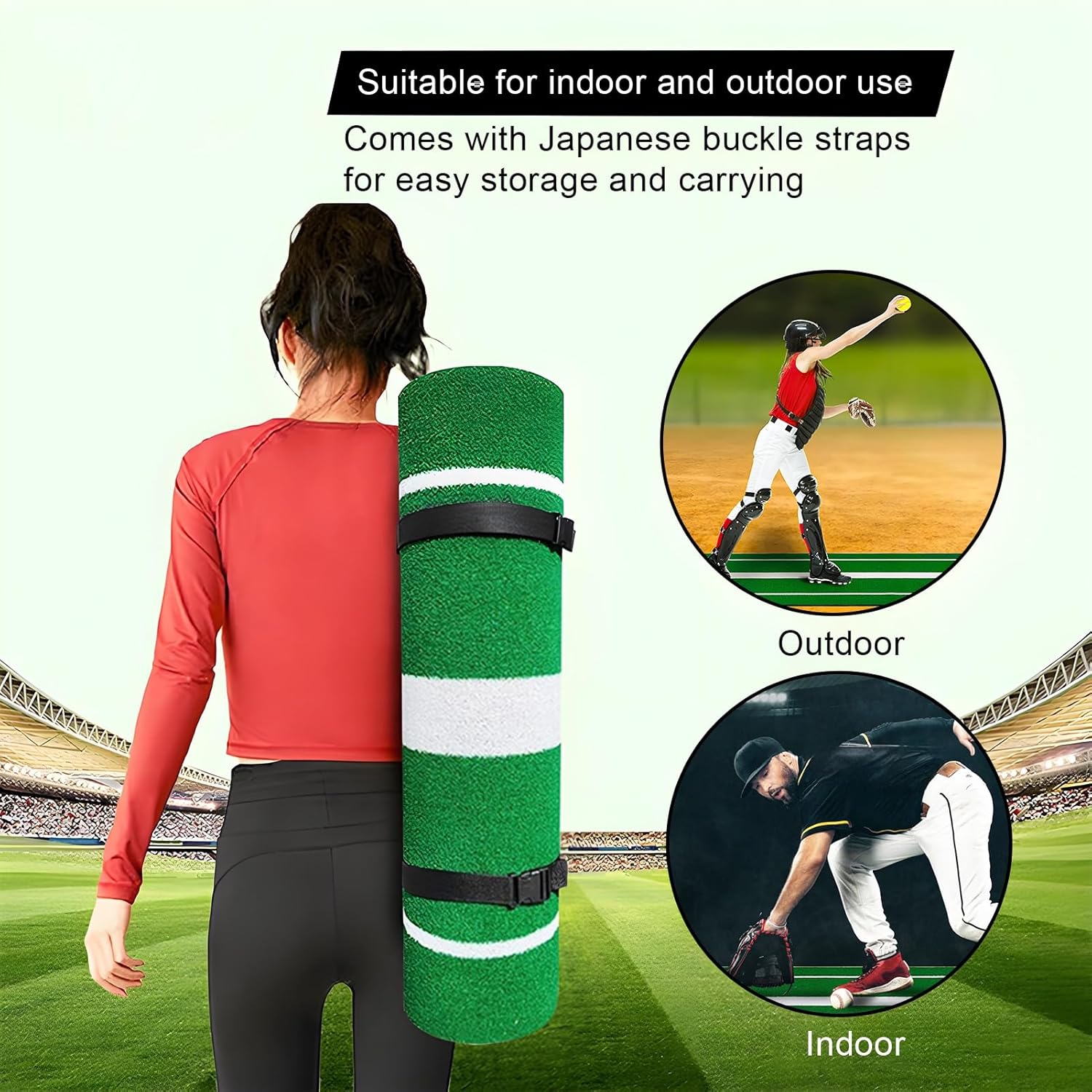 10' X 3' Softball Pitching Mat with Rubber and Powerline,Baseball Home Plate Mat with Anti-Fade Turf,Indoor Outdoor Baseball Hitting Pitchers and Softball Pitching Practice Aid Pad,