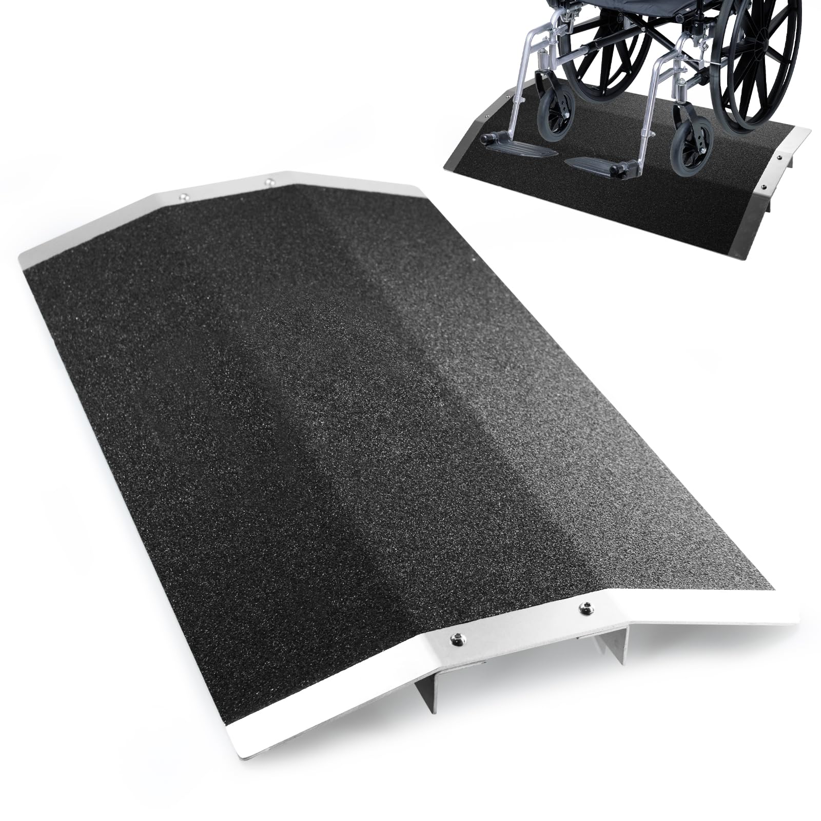 Photo 1 of 27.7" L x 1.5" H Wheelchair Ramp - Aluminum Threshold Bridge Ramp with Support Frame and Non-Slip Surface, Ideal for Patio Doors, Shed Doors, and Sliding Doors