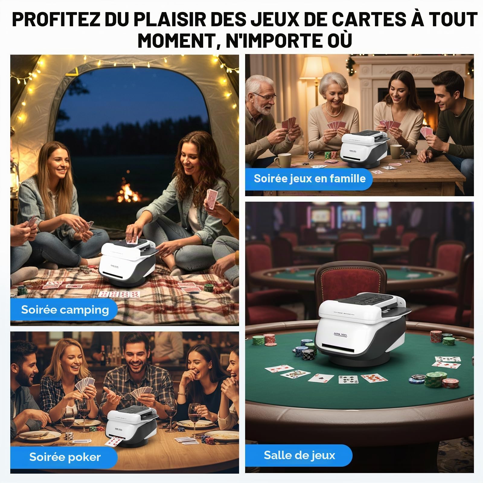 Automatique Mélangeurs de Cartes et Distributeur 2 en1, Distributeur de Carte Automatique Rechargeable, Silencieux, Distributeur de Cartes à Jouer Rotation 360° pour UNO, Poker et Texas Hold'em
