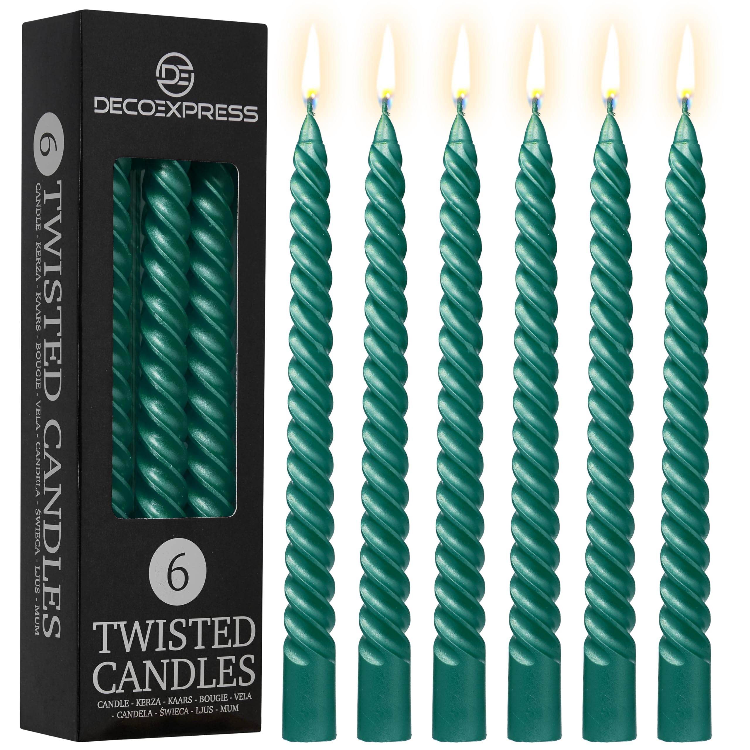 DECO EXPRESS Candles, Pack of 6 Dinner Candles, Non Drip Twisted & Non Scented, Long 6 Hours Burning Time, Cosy Home Decor, Valentine’s Day & Mother’s Day Gifts (Metallic Pine, Pack of 6)