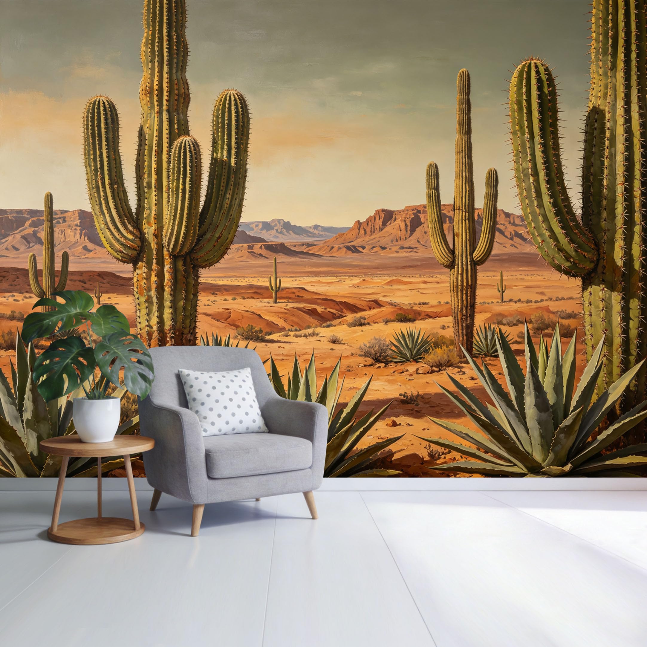 Custom Size Wall Mural Desert Landscape Cactus Mountain View Western Style SelfAdhesive Wall Fabric Removable Wallpaper for Home Office Decor