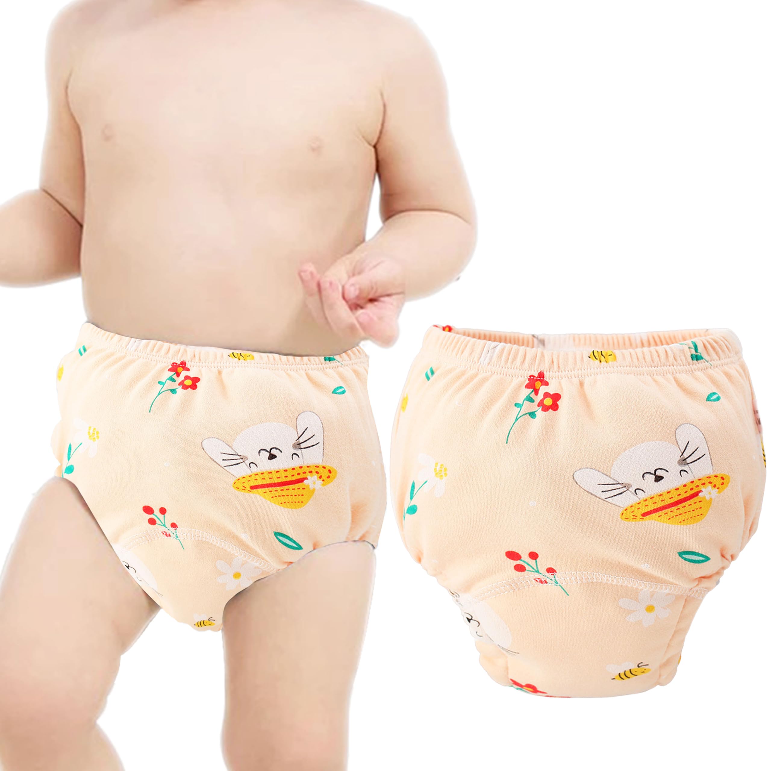Bembika Baby Training Pant – Soft Cotton, Reusable, and Leak-Resistant Potty Training Pants for Kids Padded Underwear for Babies to Support a Smooth Diaper Free Transition (M Size For 12-18 Months Orange Pink Flowers Theme)-image-11