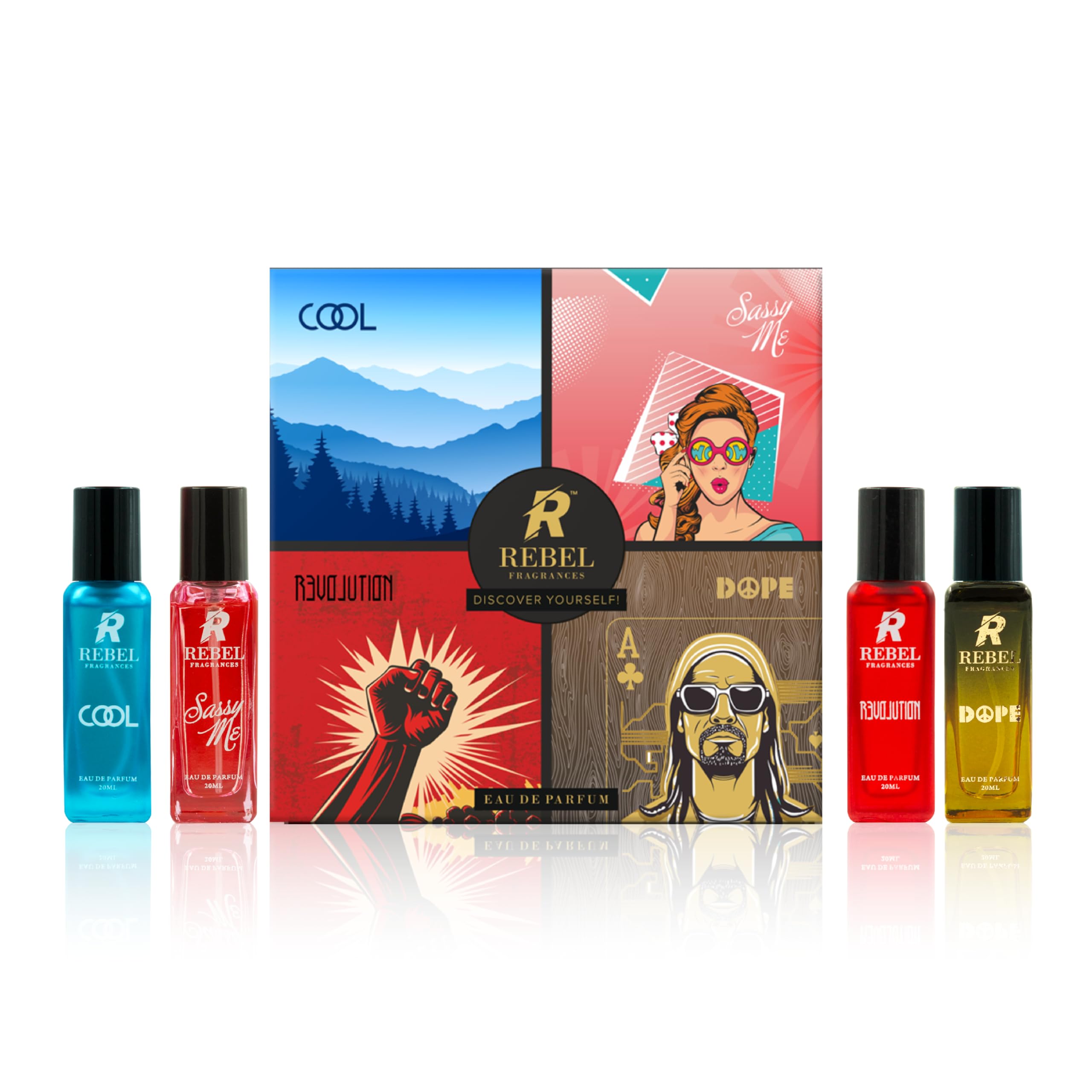 REBEL Luxury Perfume Gift Set 4 x 20ml for Men & Women | Long Lasting EDP Fragrance Scent | Best Gift for festive season (Aquatic)