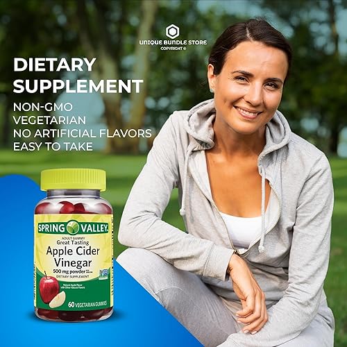 Miniatura 2 de Unique Bundle Store Gomitas de vinagre de sidra de manzana de 500 mg 60 unidades, gomitas ACV con sabor natural a manzana, gomitas de bienestar