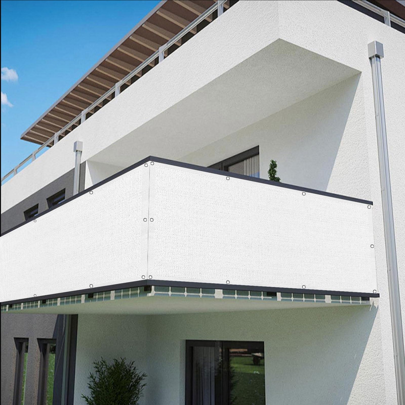 Sonnensegel Rechteckig 50x200cm UV-Schutz Atmungsaktiv Gartenzaun mit Ösen & Riemen für Terrasse Terrasse - Weiß Outdoor Baldachin für Sonnenschutz