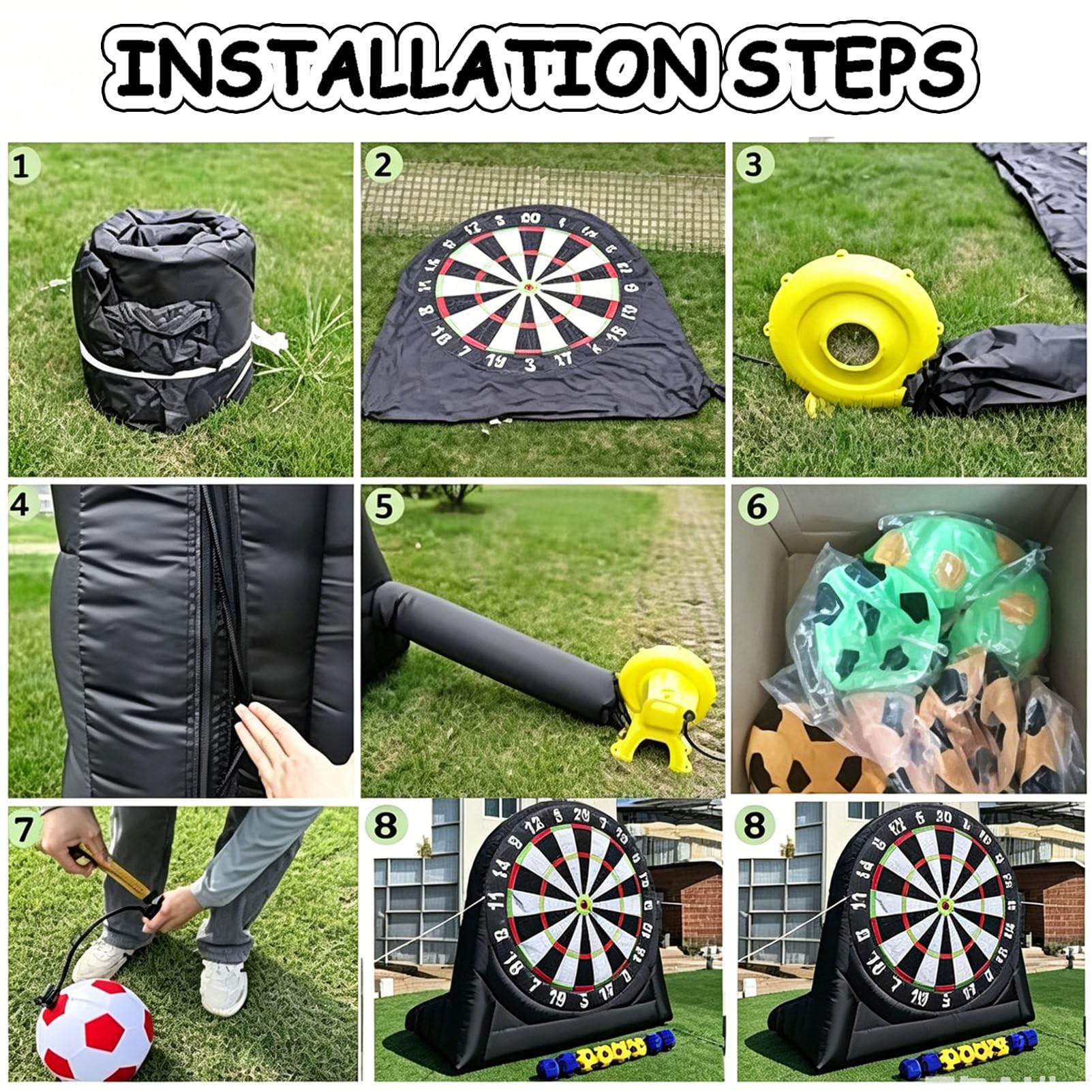 Gioco Gonfiabile Portatile di Calcio-Freccette, Set Pieghevole con Palline Adesive, Gioco da Esterno Compatto per Giardino, Viaggi e Feste B-4M