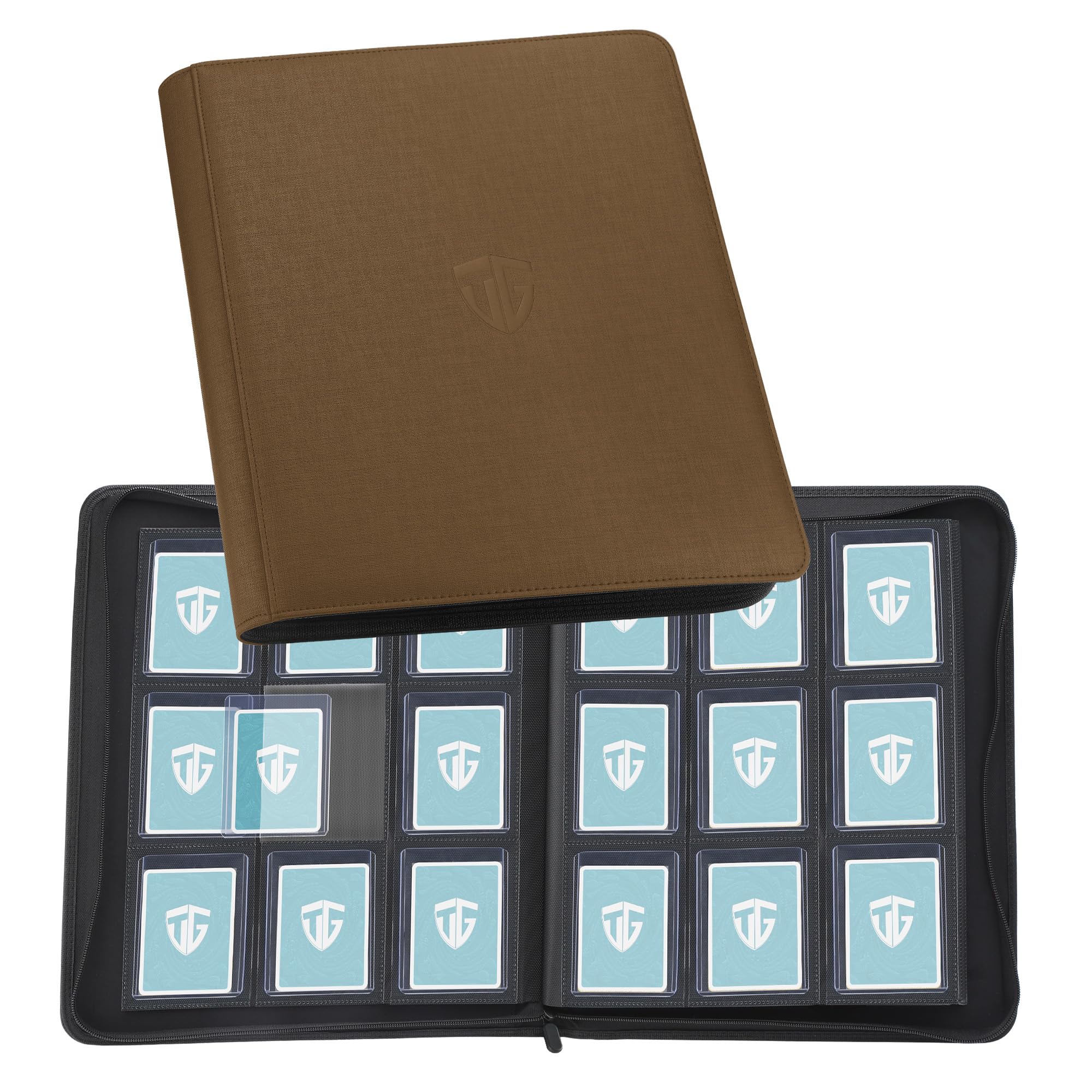 TCGUARD Trading Card Album for 216 Cards, 9 Compartments Binder with Sleeves for 3 x 4 Inch Rigid Toploader Card, Trading Card Binder for TCG, MTG Cards, Card Trading Albums (Brown) — image 1