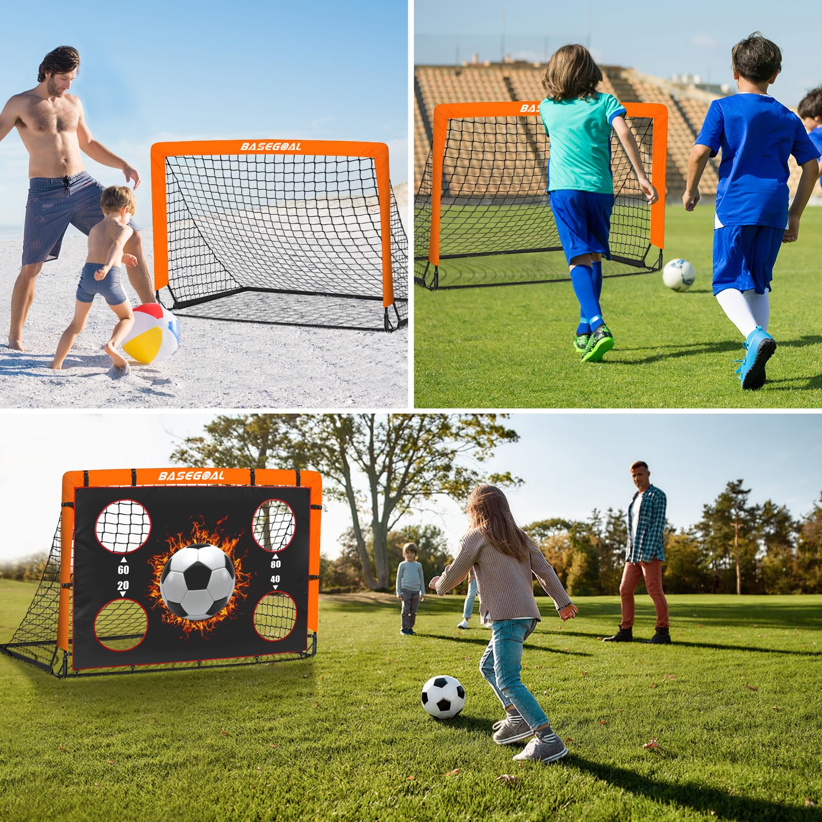 Porte da Calcio per Giardino, Porta da Calcio per 150x120cm, Porticine Da Calcio con Aste In Fibra di Vetro e Reti di Alta Qualità, Bullseye e Borsa per Giardino e Gioco per Interni - 5