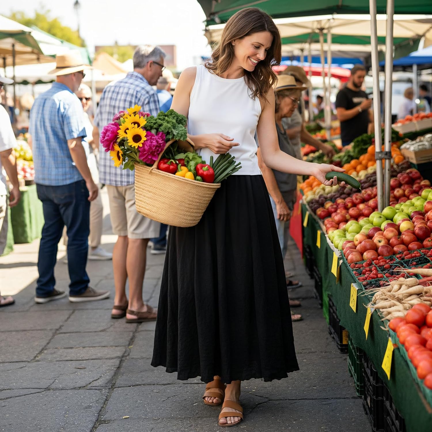 Phorecys Women's Cotton Maxi Skirt Elastic Waist A-Line Flowy Long Skirts Boho Gypsy Renaissance - Image 2