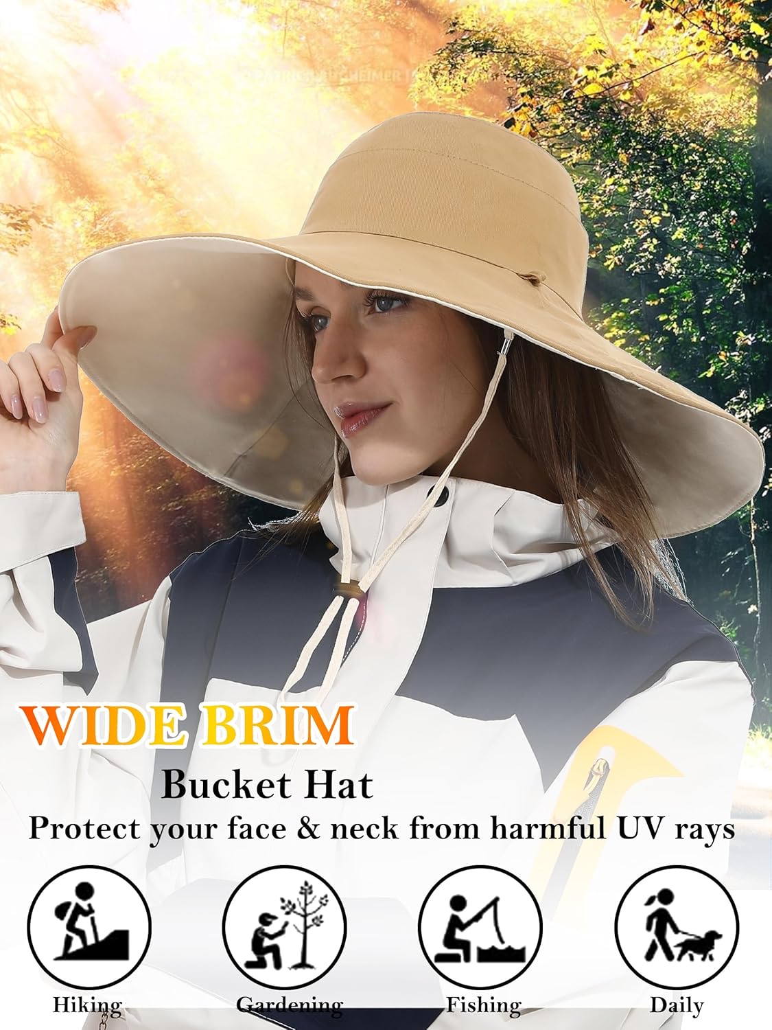 Women Cotton Fishing Bucket Hat Reversible Ultra Wide Brim Sun Hat Beach Foldable UV Protection Summer Travel UPF 50+ - Image 4