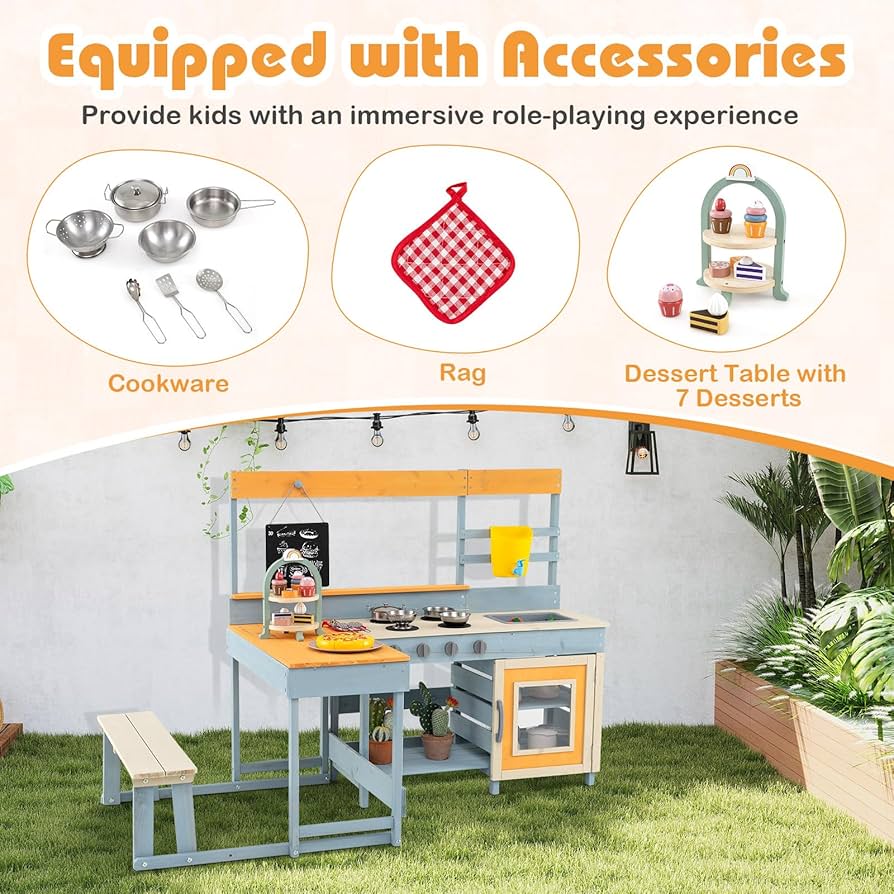 Amazon.com: HONEY JOY Mud Kitchen & Kids Picnic Table, 2 in 1 Fir