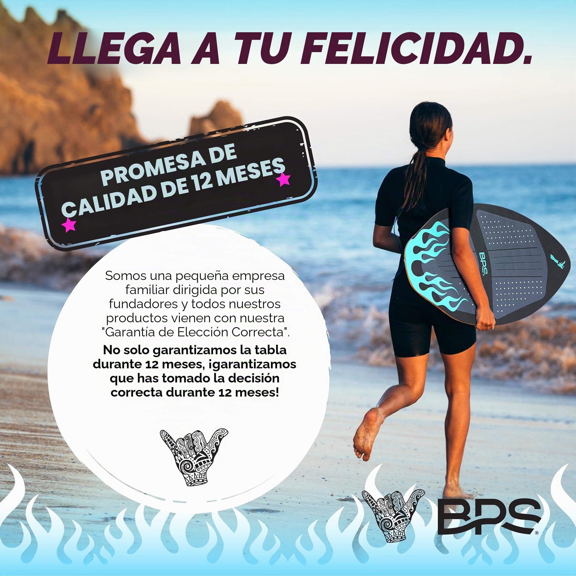 BPS New Zealand 'Flame' - Skimboard de madera de alto rendimiento con almohadillas de tracción personalizadas, con bolsa de transporte acolchada opcional hecha de plásticos reciclados, para niños o