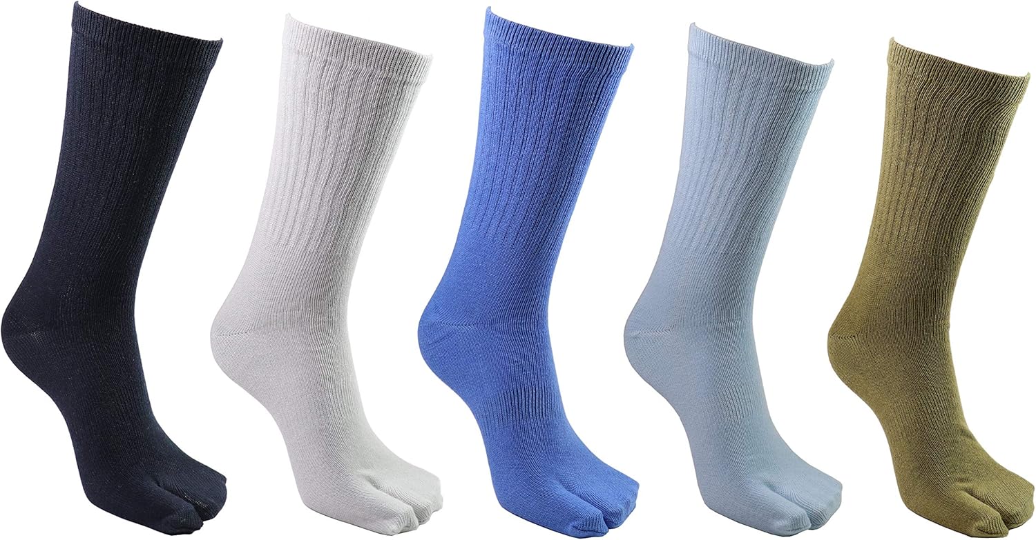 Men's 2 Toe Sandal Flip Flops Japanese Tabi Socks, 5 Pairs Pack