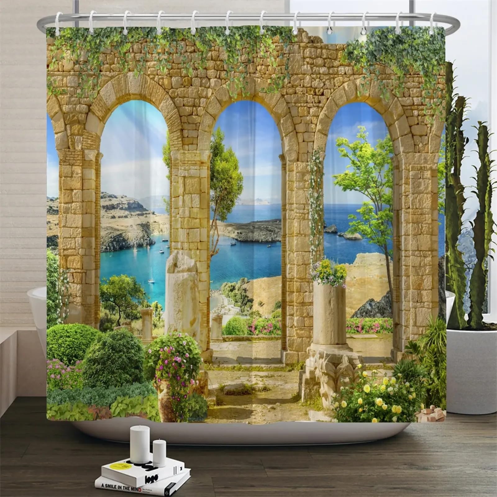 Rideau de douche 300x180cm étanche à motif architectural 3D