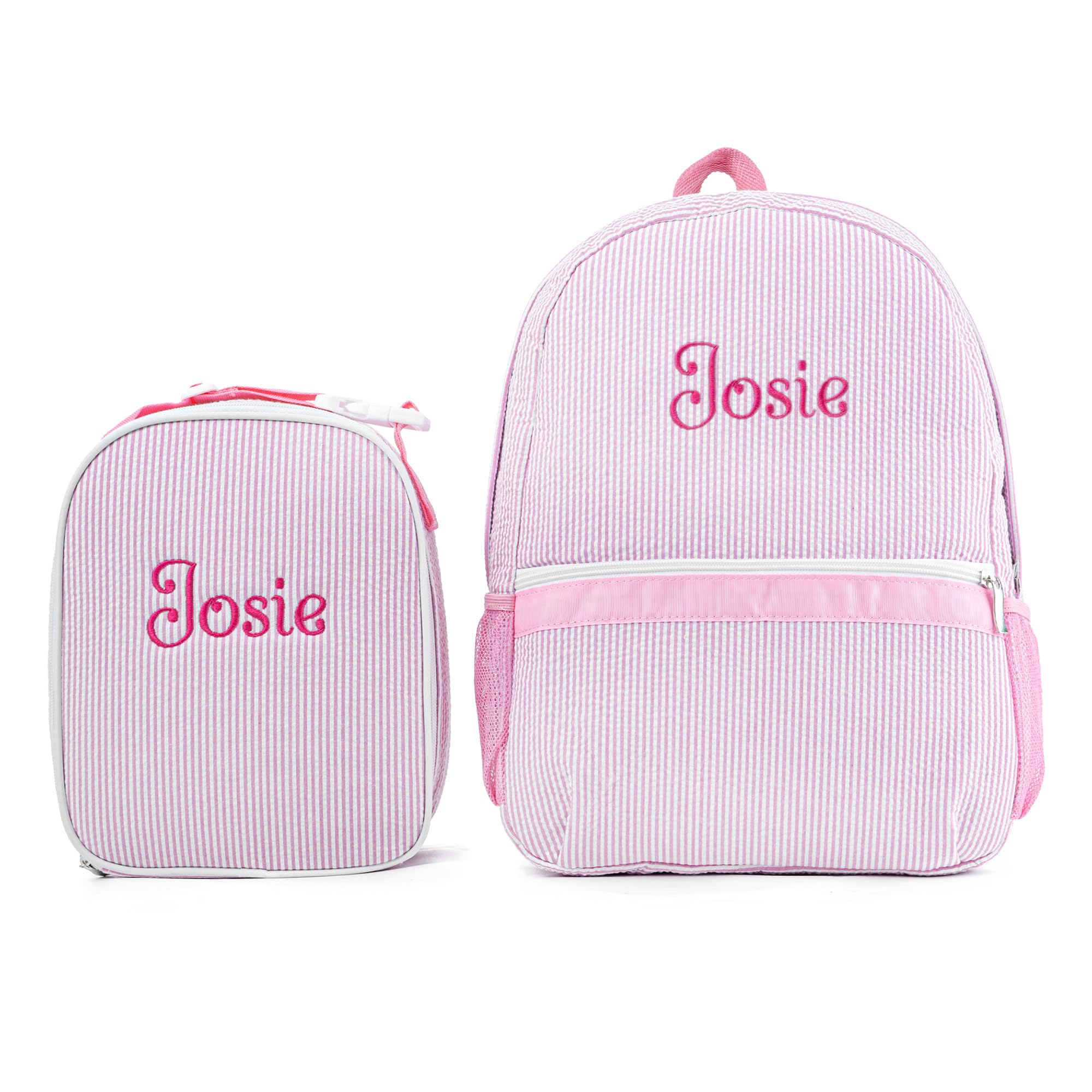MT WORLD Daycare Backpacks with Lunch Bag Set,Personalized Seersucker Backpacks and Lunchboxes with Embroidered Name,Travel Daypack Lunchbags