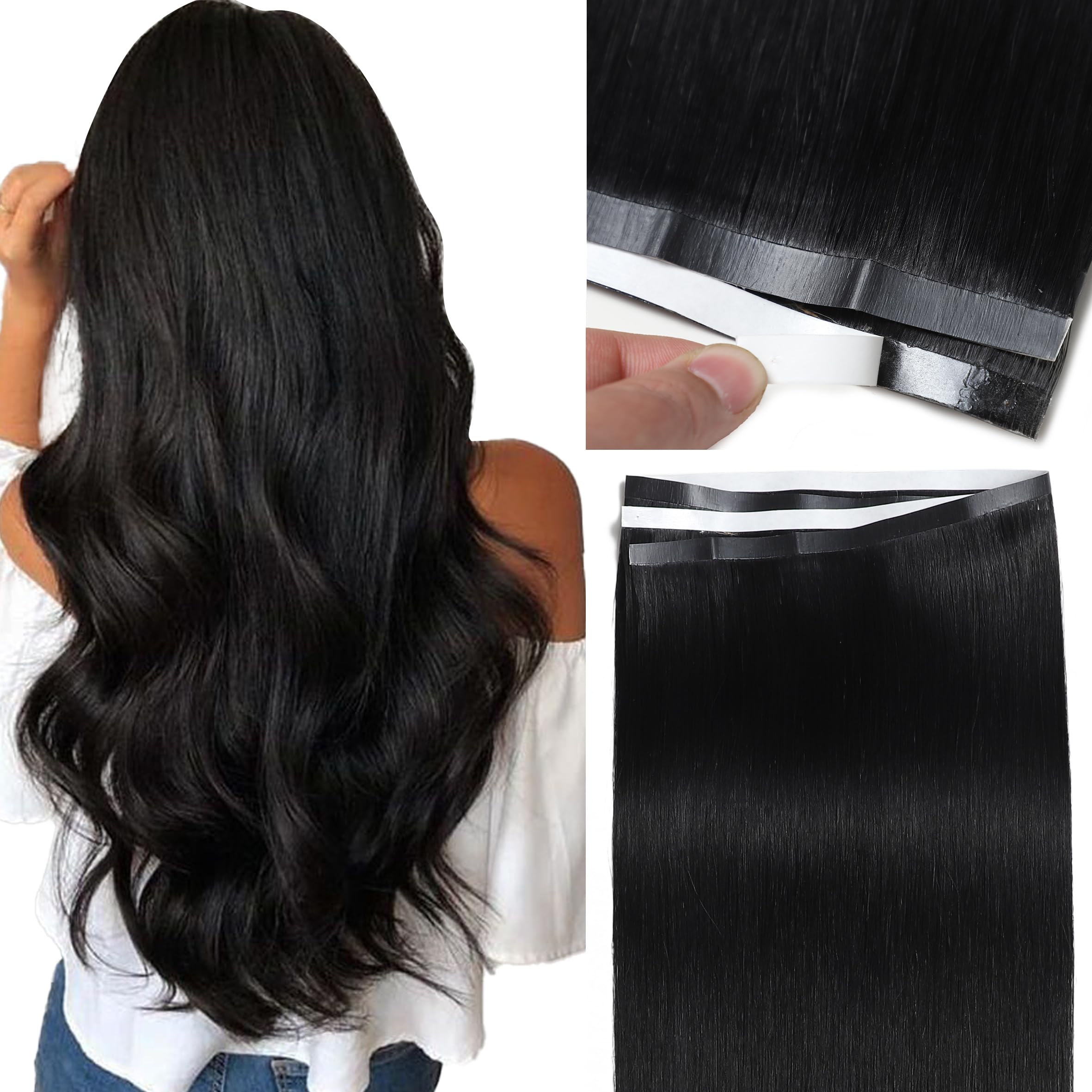 20in Human Hair Tape Extensions, 8cm Wide Weft, Heat-Safe 250°F Amazon.com : Tape in Hair Extensions Human Hair, 20 inch  main image 2