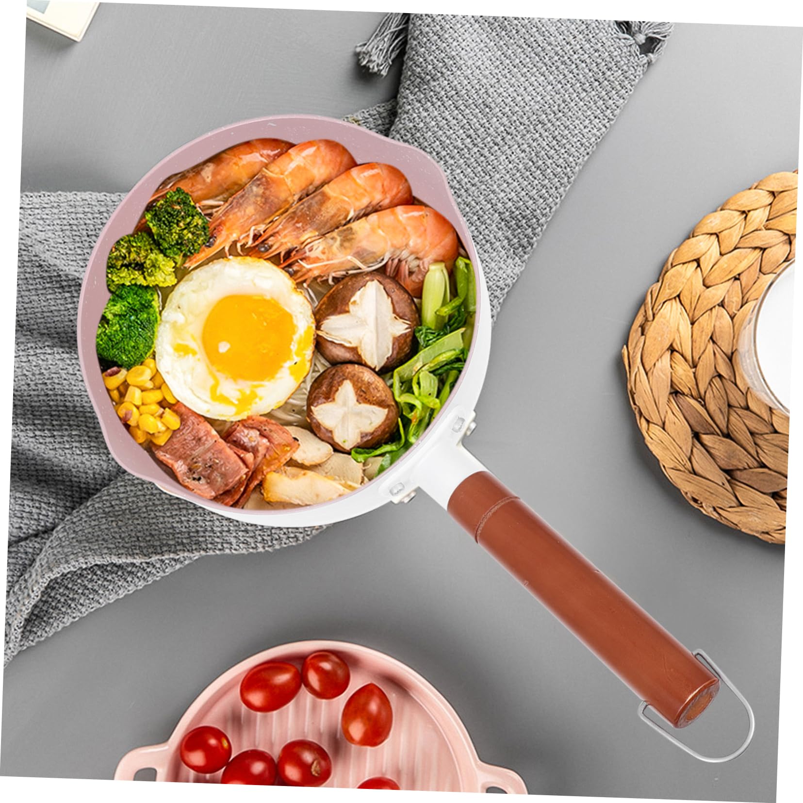 Japanischer Aluminiumtopf im Japanischen Stil mit Holzgriff Babybrei Topf ohne Deckel Leicht zu Reinigen die Zubereitung von Babynahrung zu Hause