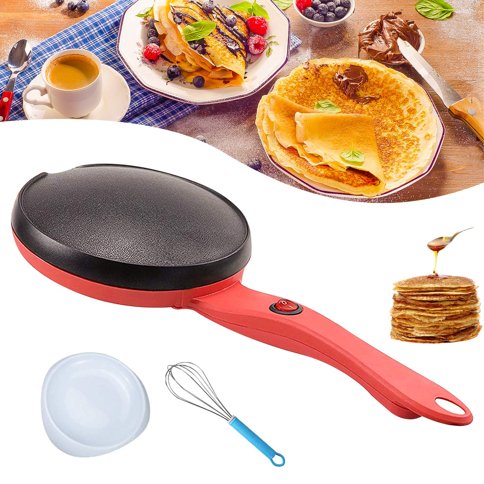 Portable Electric 8 Inch Crepe Maker with Non-Stick Coating and Automatic Temperature Control Hot Plate Cooktop for Perfect Crepes, Blintzes, Pancakes, Bacon, Tortillas(110V) 1pack