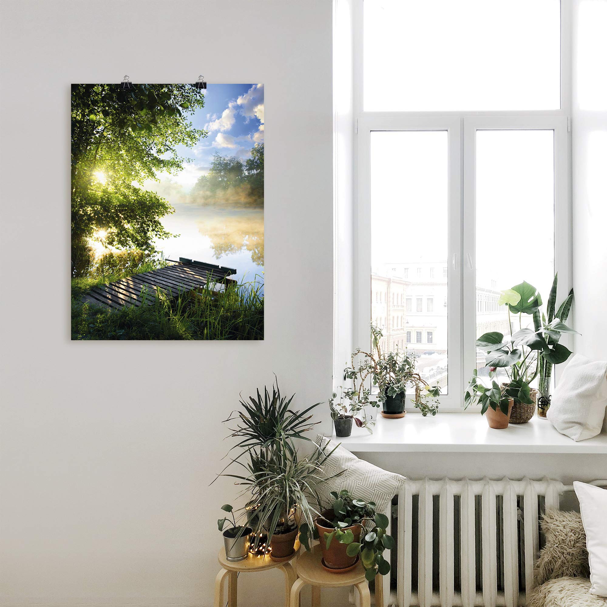 ARTLAND Wanddeko Poster & Kunstdrucke Wandposter 90x120 cm Natur Landschaft Wald Baum See Steg Sommer Sonne Gräser T0WD