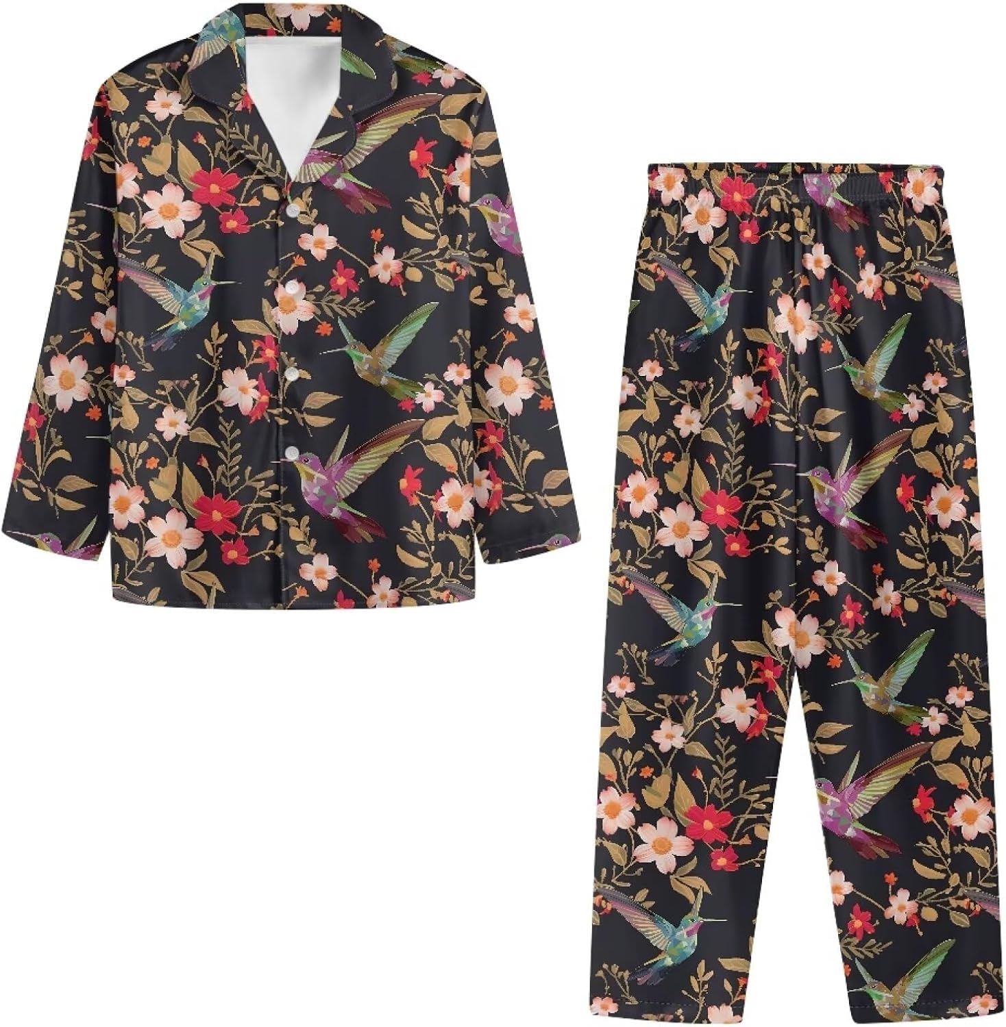 Irisjudy Womens Two-piece Sleepwear Long Sleeve Pj Set, Floral Casual Loungewear Soft Button Down Pajamas Set with Pockets