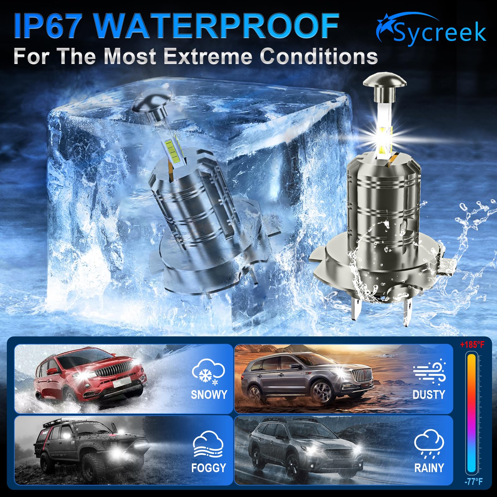 Sycreek H7 LED 360 żarówek, 120 W 30000 LM Led H7 samochód 12 V biały 6000K, zestaw reflektorów 600% super jasny zamiennik do halogenu