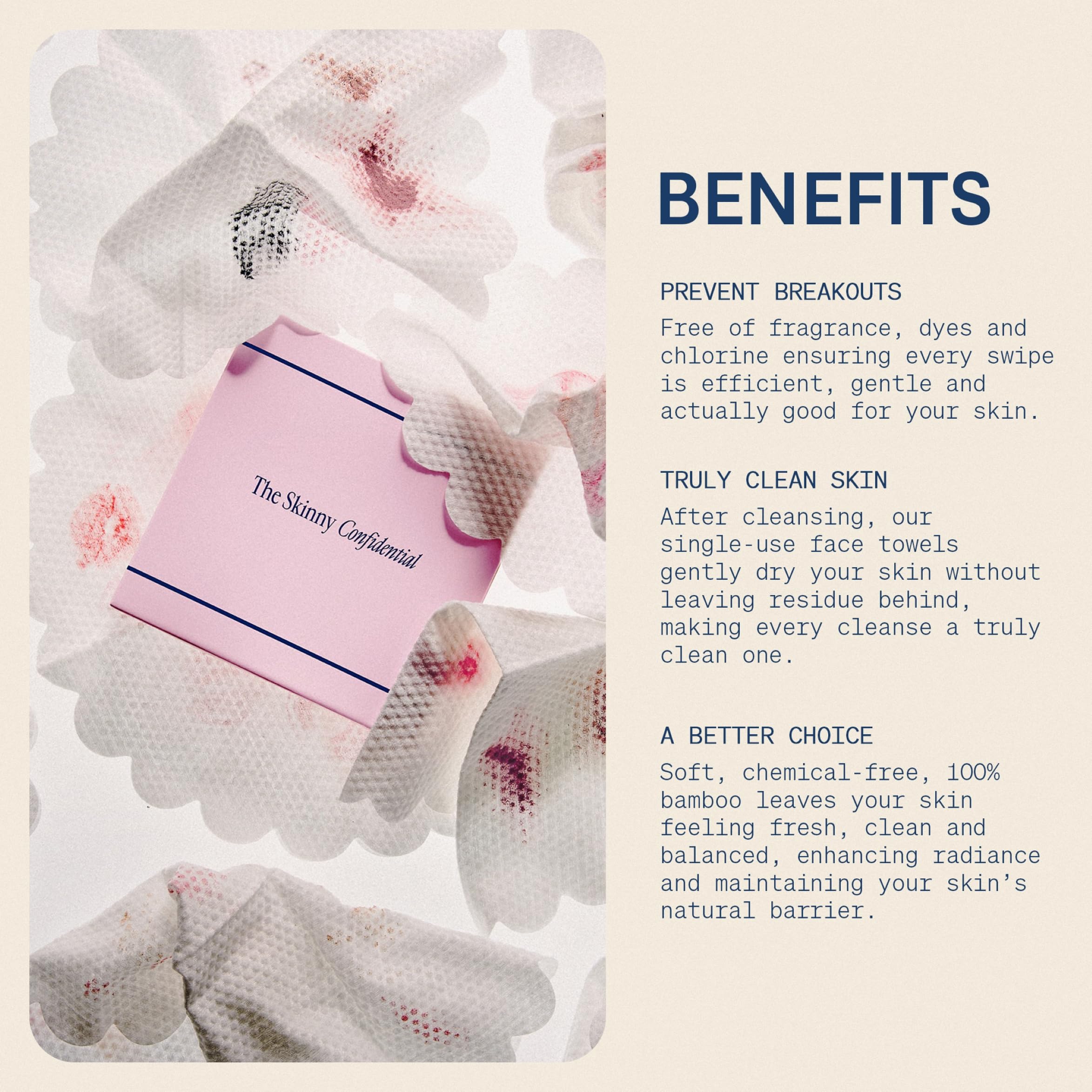 The Skinny Confidential Disposable Face Towels for Sensitive Skin, 50 Count