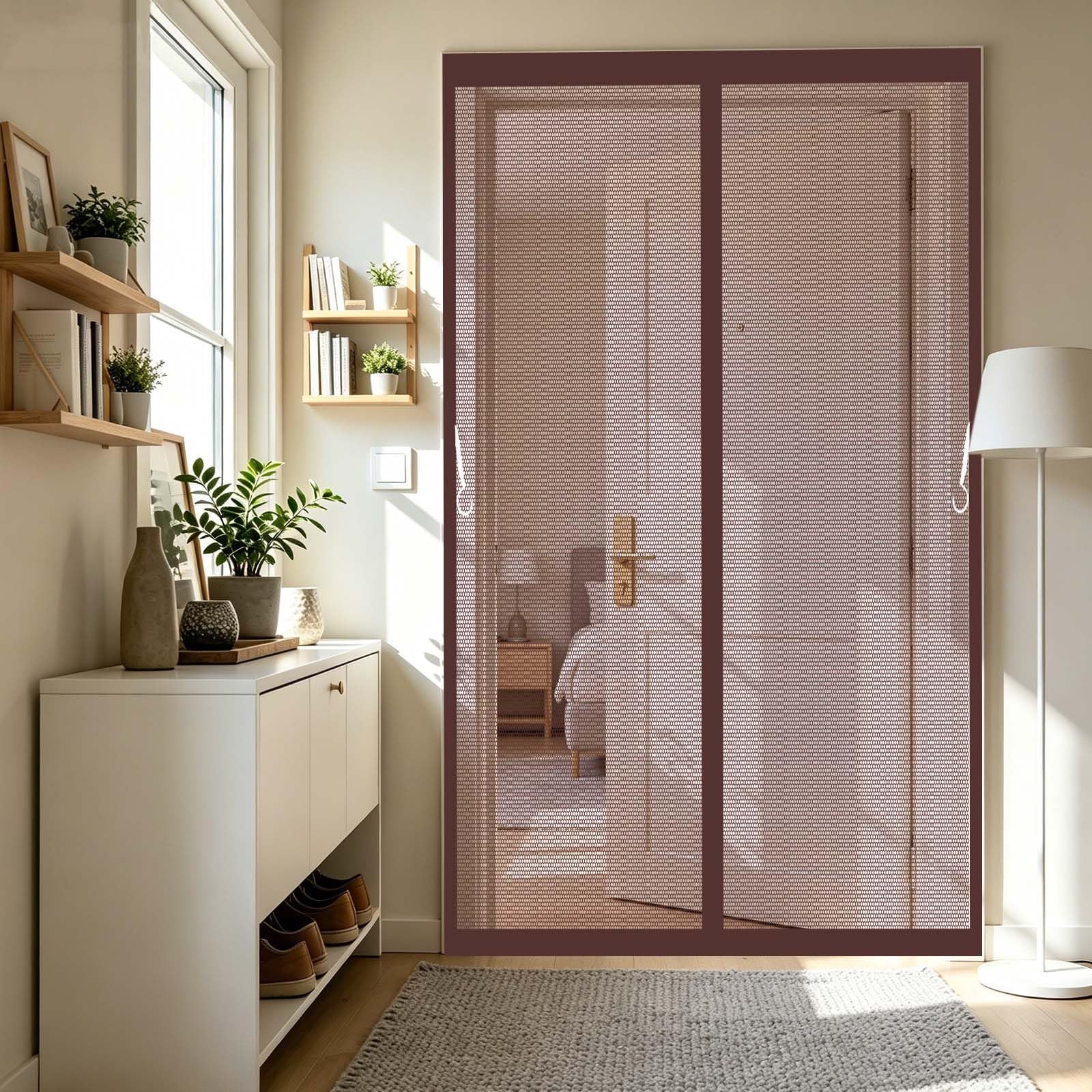Moustiquaire pour portes de patio rideau magnetique marron 130 x 204 cm